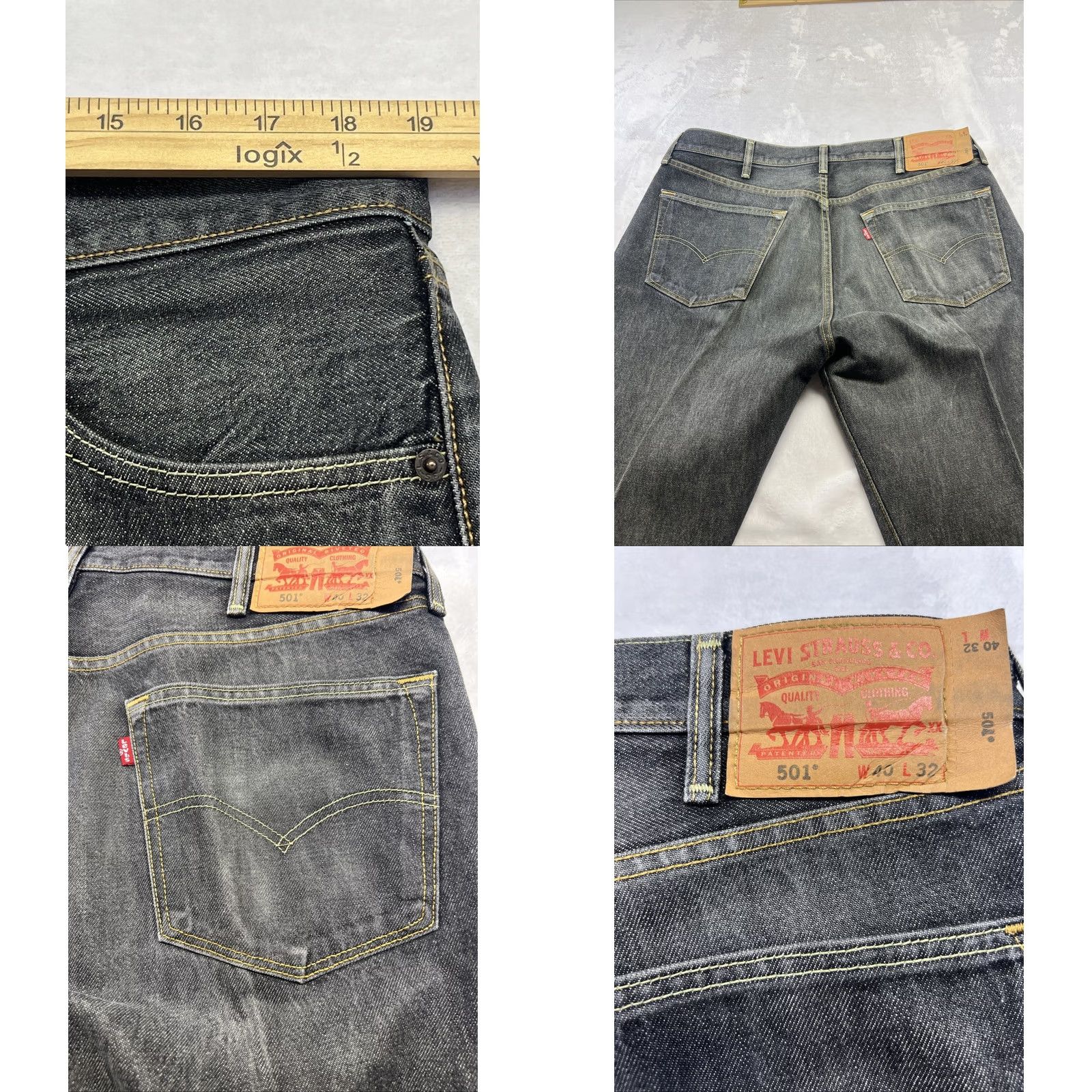 Levi's Levi’s 501 Jeans Mens Dark Gray Straight Button Fly Denim 40x32 Vintage No Mens Size US 40 / EU 56 - 9 Thumbnail