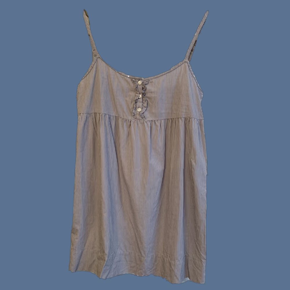 J.Crew J.Crew XS Women's Spaghetti Strap Tunic Gray White Pinstripe 100% Cotton Flowy Size XS / US 0-2 / IT 36-38 - 1 Thumbnail