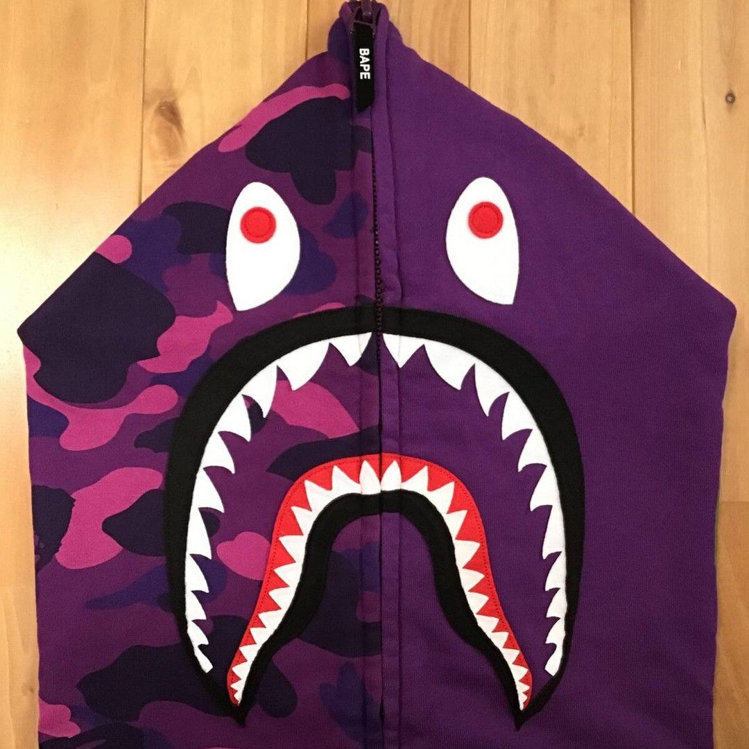 Bape BAPE Giant shark full zip hoodie purple camo a bathing ape Size US XL / EU 56 / 4 - 4 Thumbnail