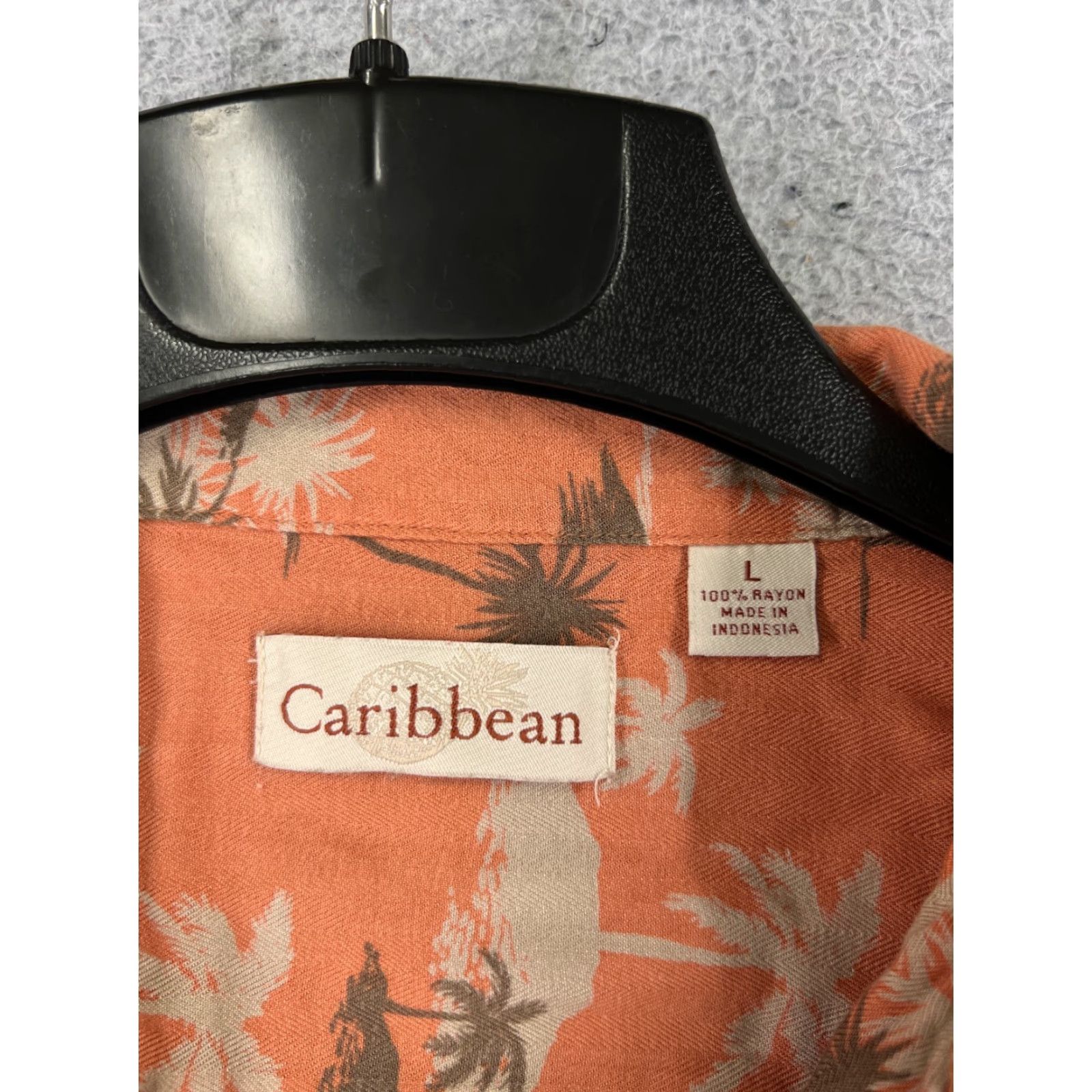Vintage Caribbean Men Shirt L Orange Hawaiian All Over Print Beach Aloha Resort Shirt (Button-Up) Size US L / EU 52-54 / 3 - 7 Thumbnail