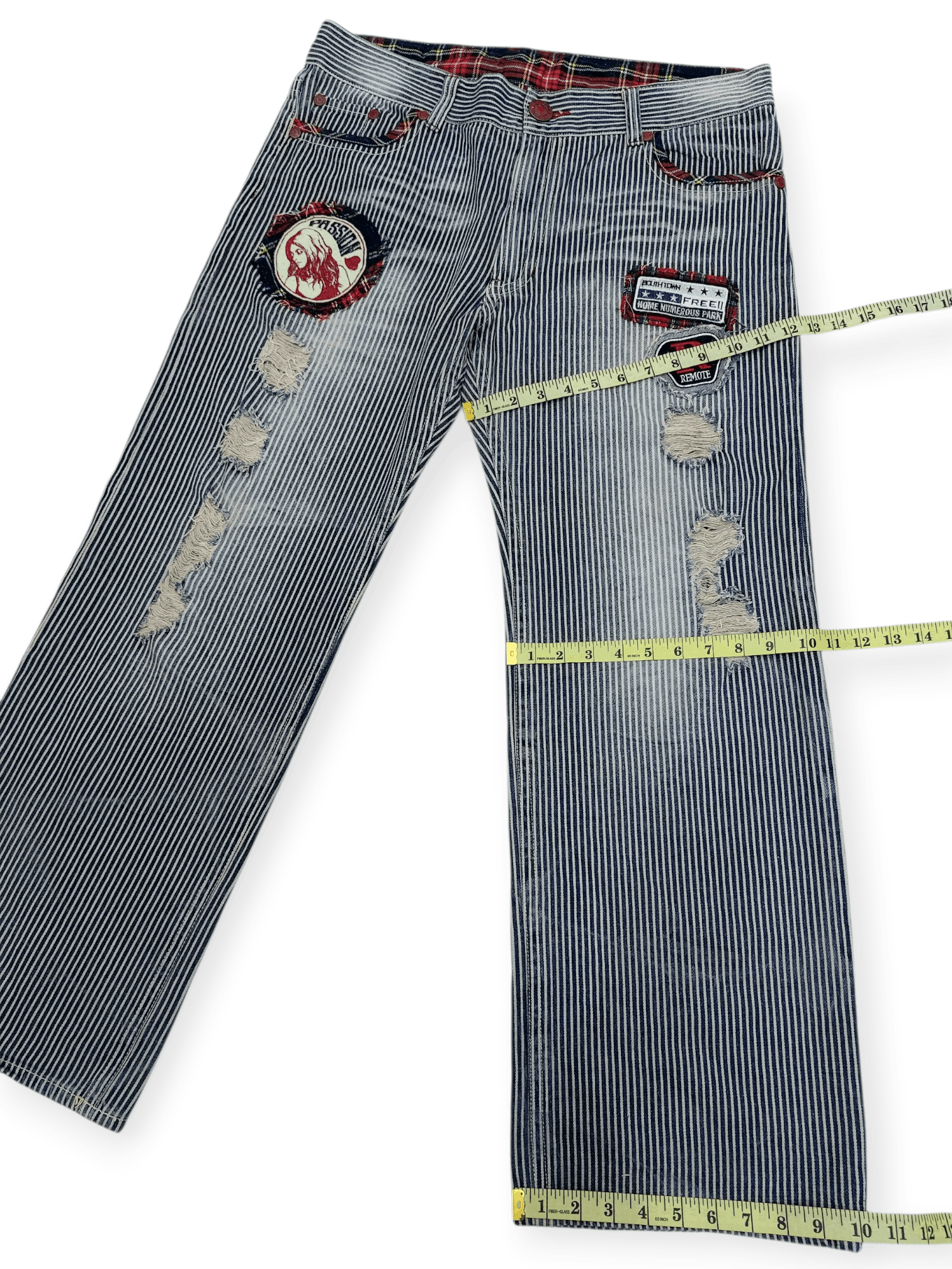 If Six Was Nine Y2K Patchwork Hickory Stripe Baggy Original Jeans Size US 35 - 17 Thumbnail