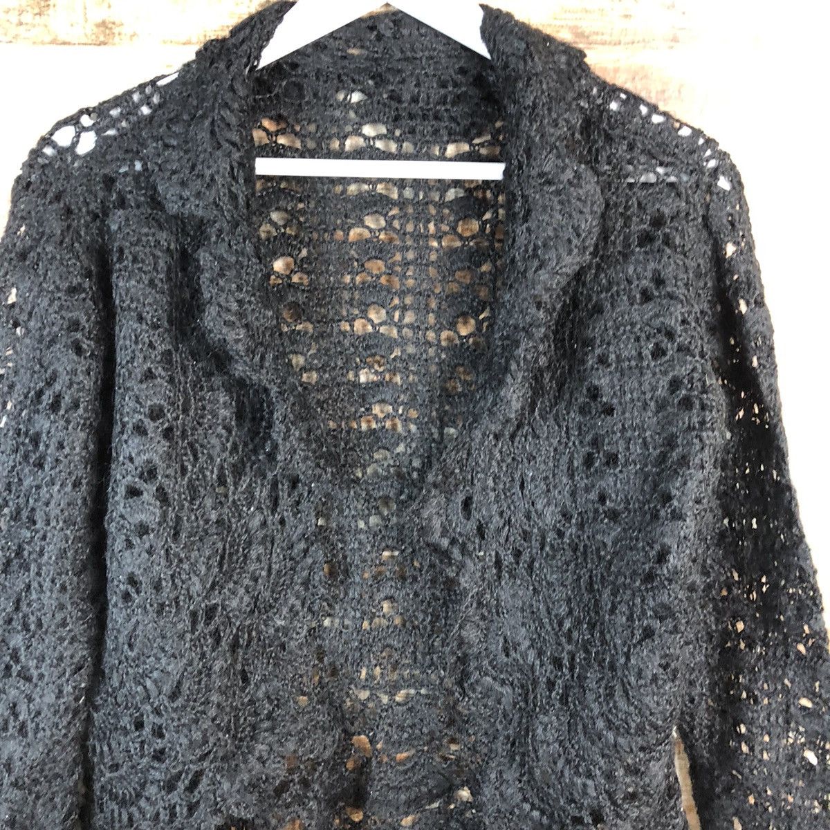 Handmade Japan vintage meshnet crochet Black knitwear #A2492 Size S / US 4 / IT 40 - 5 Thumbnail