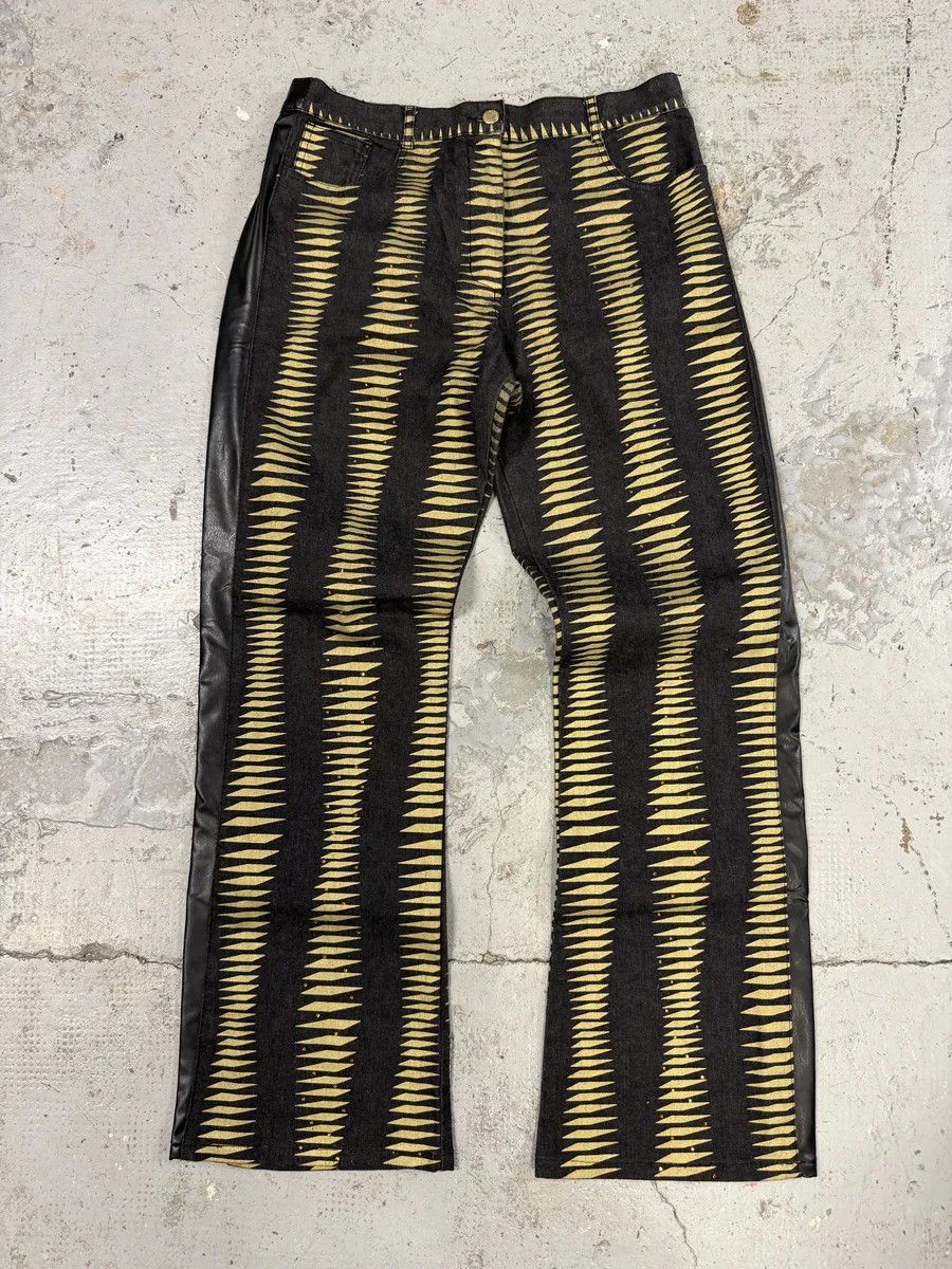 Iceberg 2000s Iceberg Black & Yellow Striped Irregular Faux Leather Pants Size US 30 / EU 46 - 1 Thumbnail