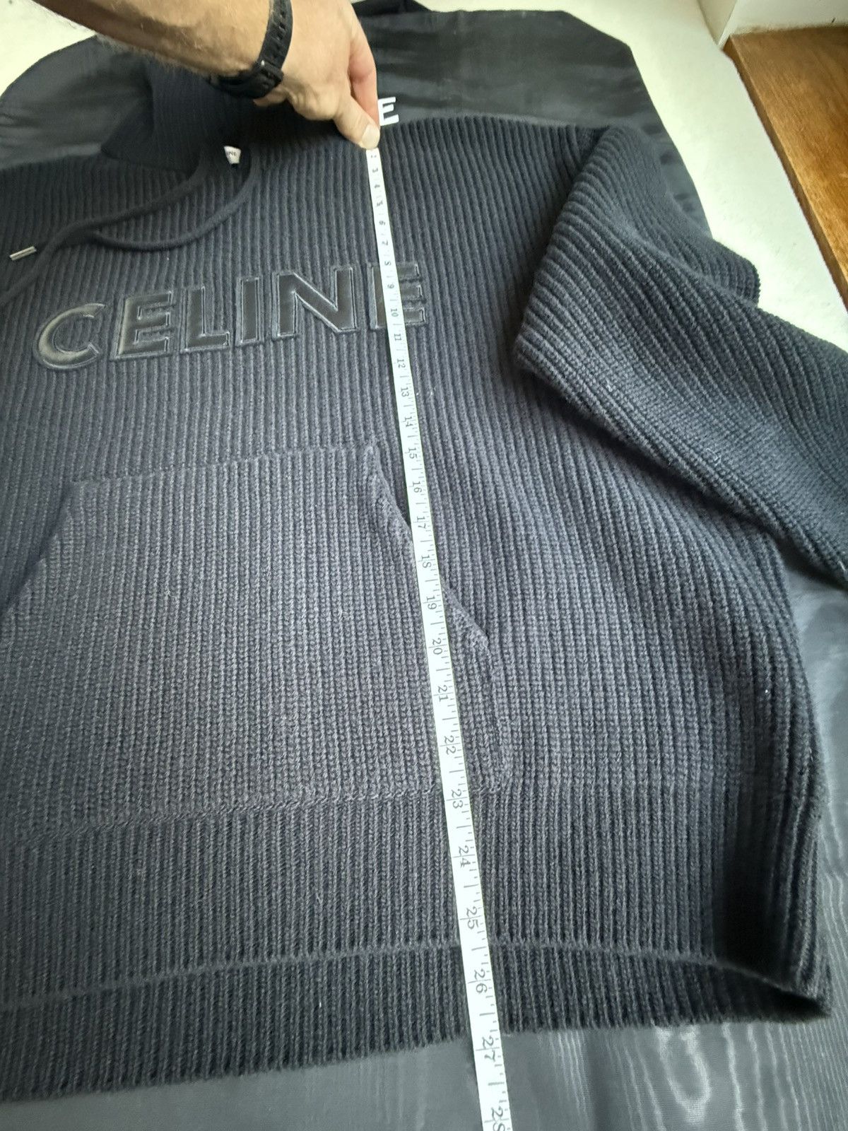 Celine $2k Celine hoodie sweater leather logo black wool Hedi S M Size US S / EU 44-46 / 1 - 8 Thumbnail