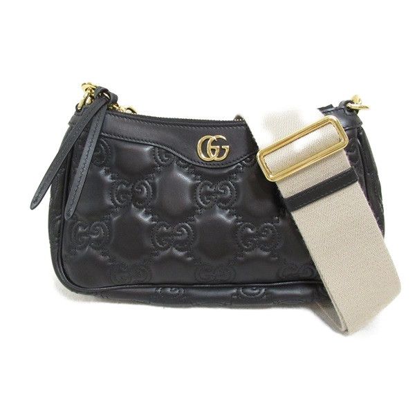 image of Gucci Leather GG Matelasse Shoulder Bag in Black, Women's