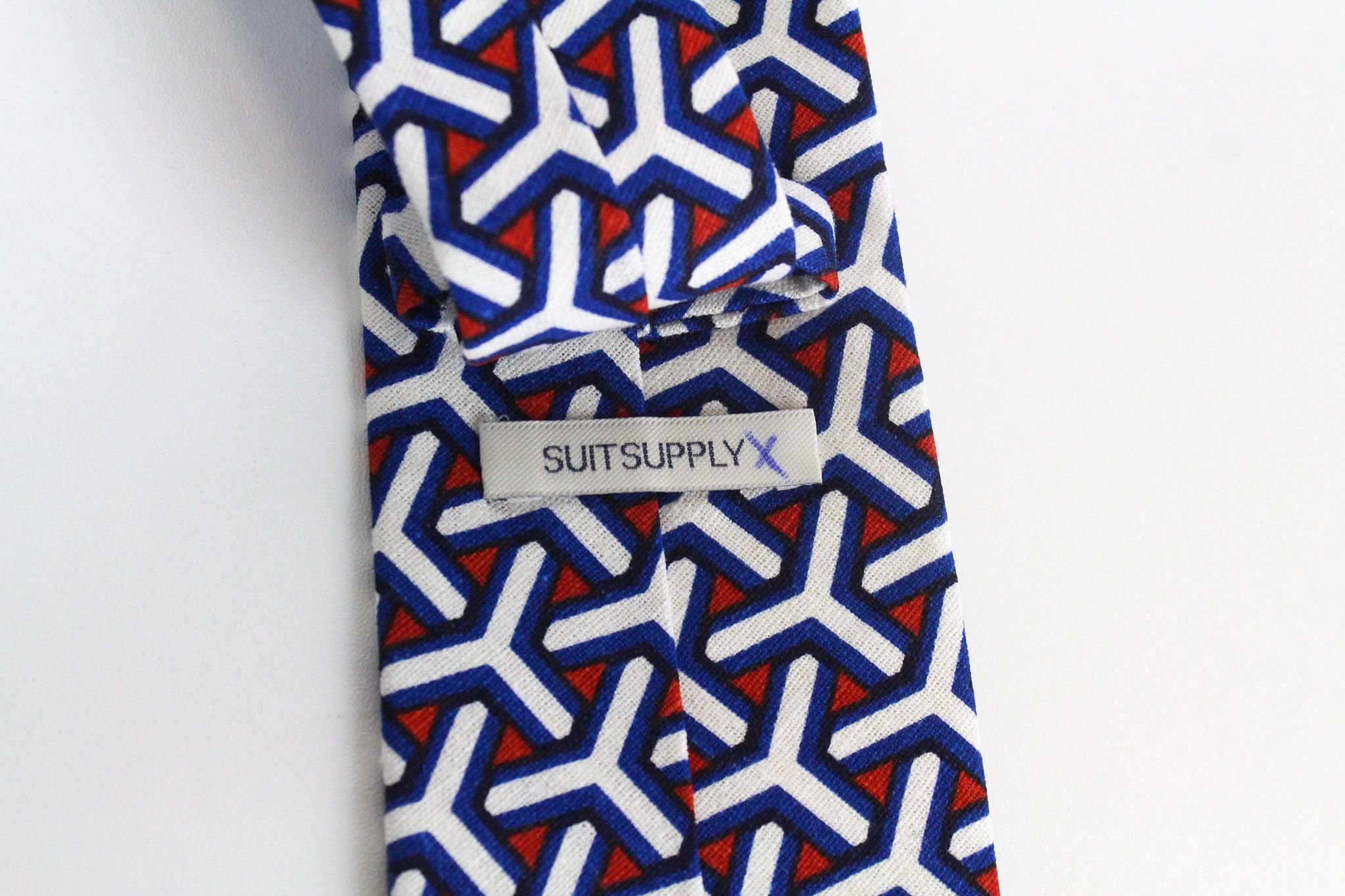 Suitsupply 148 x 8 cm Blue White Red Patterned Linen Tie 72096 Size ONE SIZE - 5 Thumbnail