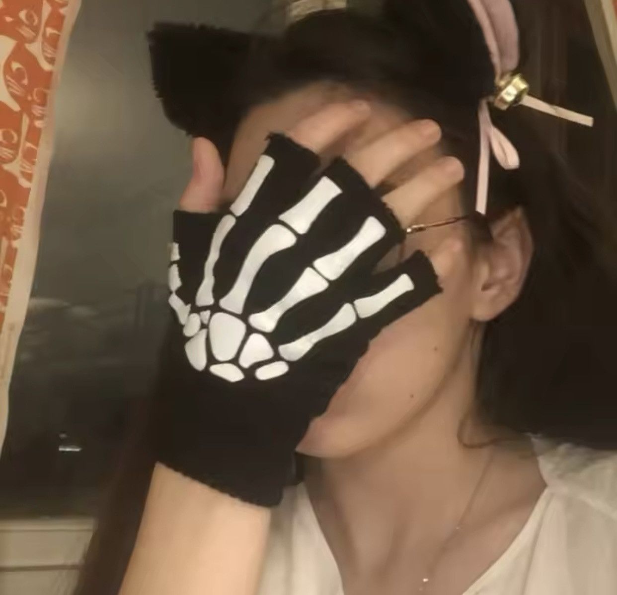 Japanese Brand Half Finger Skull Skeleton Gloves Size ONE SIZE - 4 Thumbnail