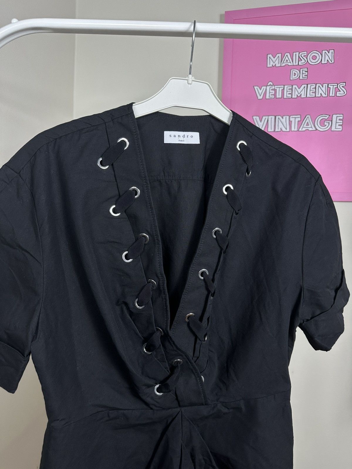 Sandro Sandro Paris Clara Lace-Up Mini Dress V-Neck Pleated Size S / US 4 / IT 40 - 8 Thumbnail
