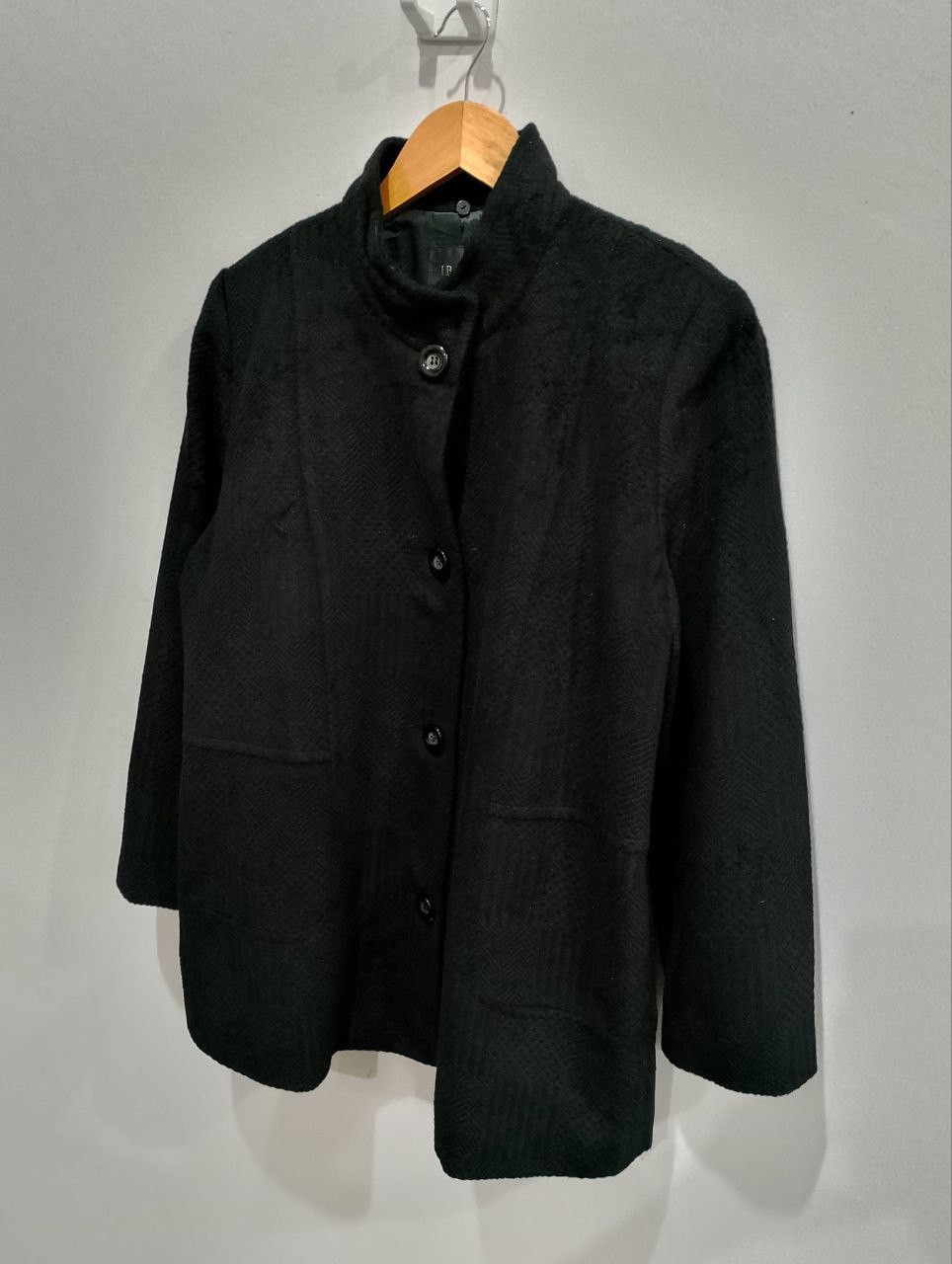 Japanese Brand IBERIS Made in Japan Black Wool Blend Coat Front Button Size L / US 10 / IT 46 - 3 Thumbnail