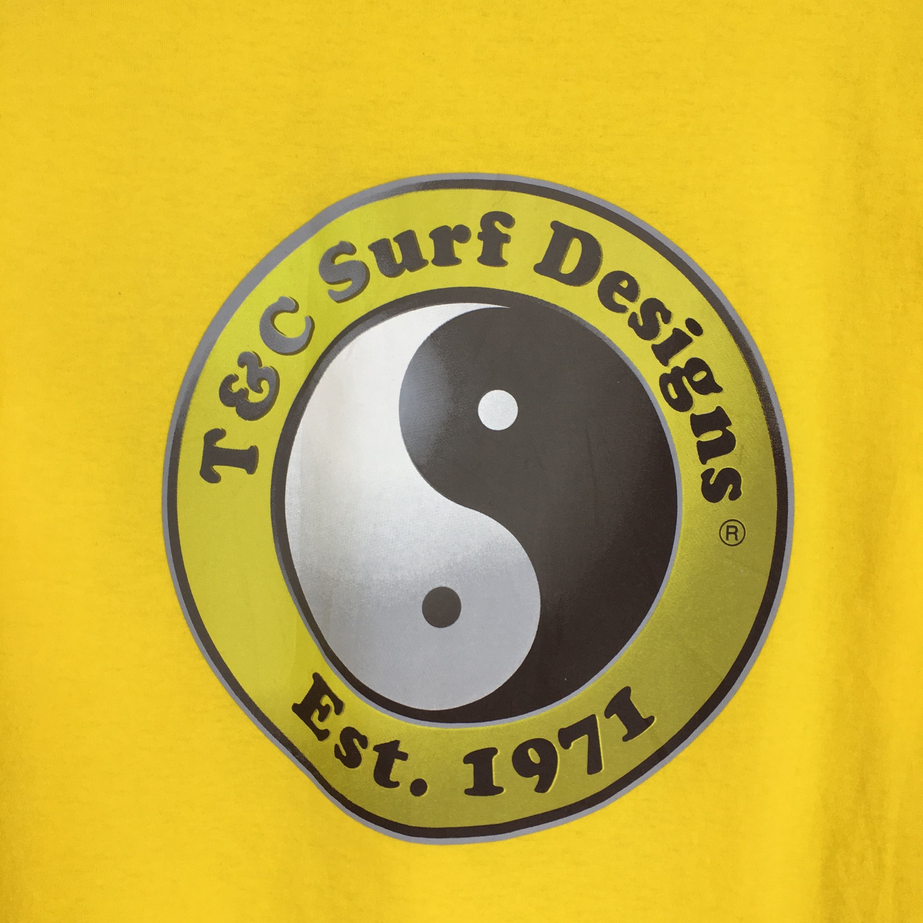 Vintage 90's T&C Surf Designs Yin Yang Surfing Yellow T shirt Medium Size US M / EU 48-50 / 2 - 2 Thumbnail