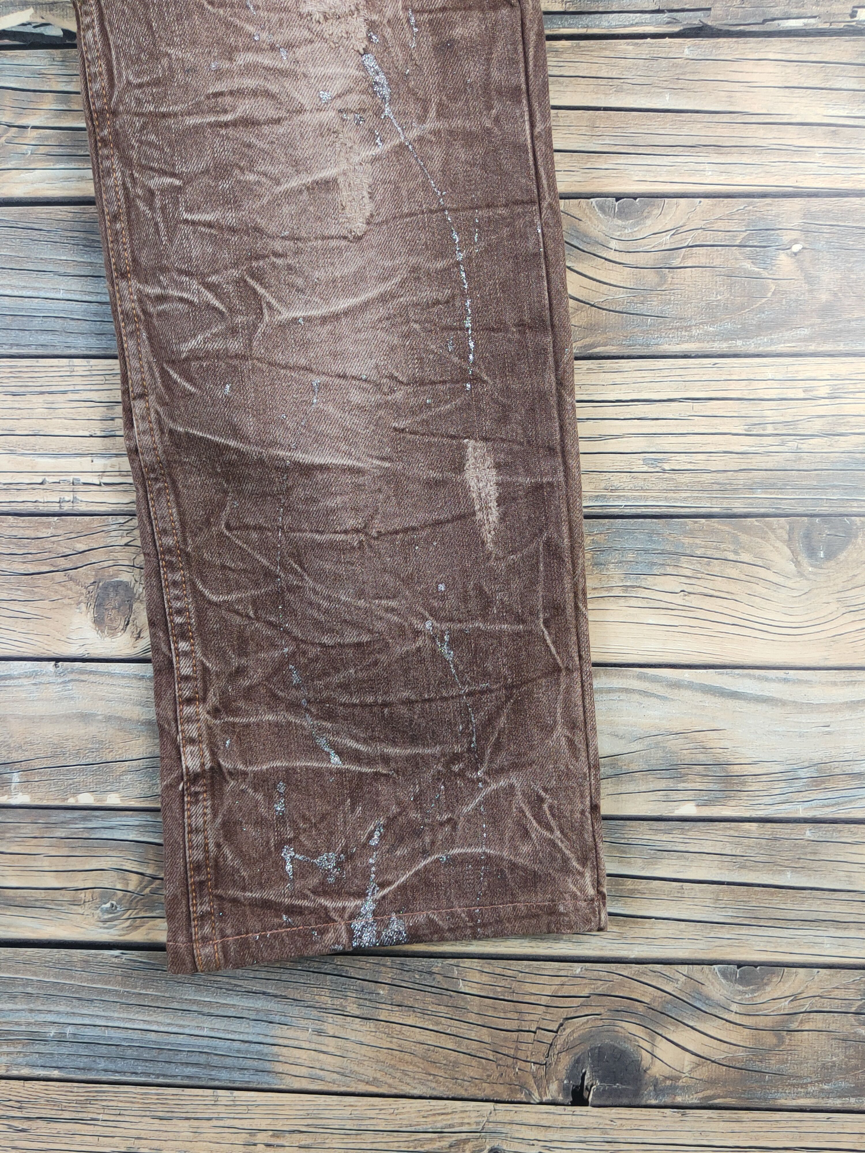 Japanese Brand DL Antlui Double waist punk Brown Ripped Jeans #763 Size US 30 / EU 46 - 6 Thumbnail