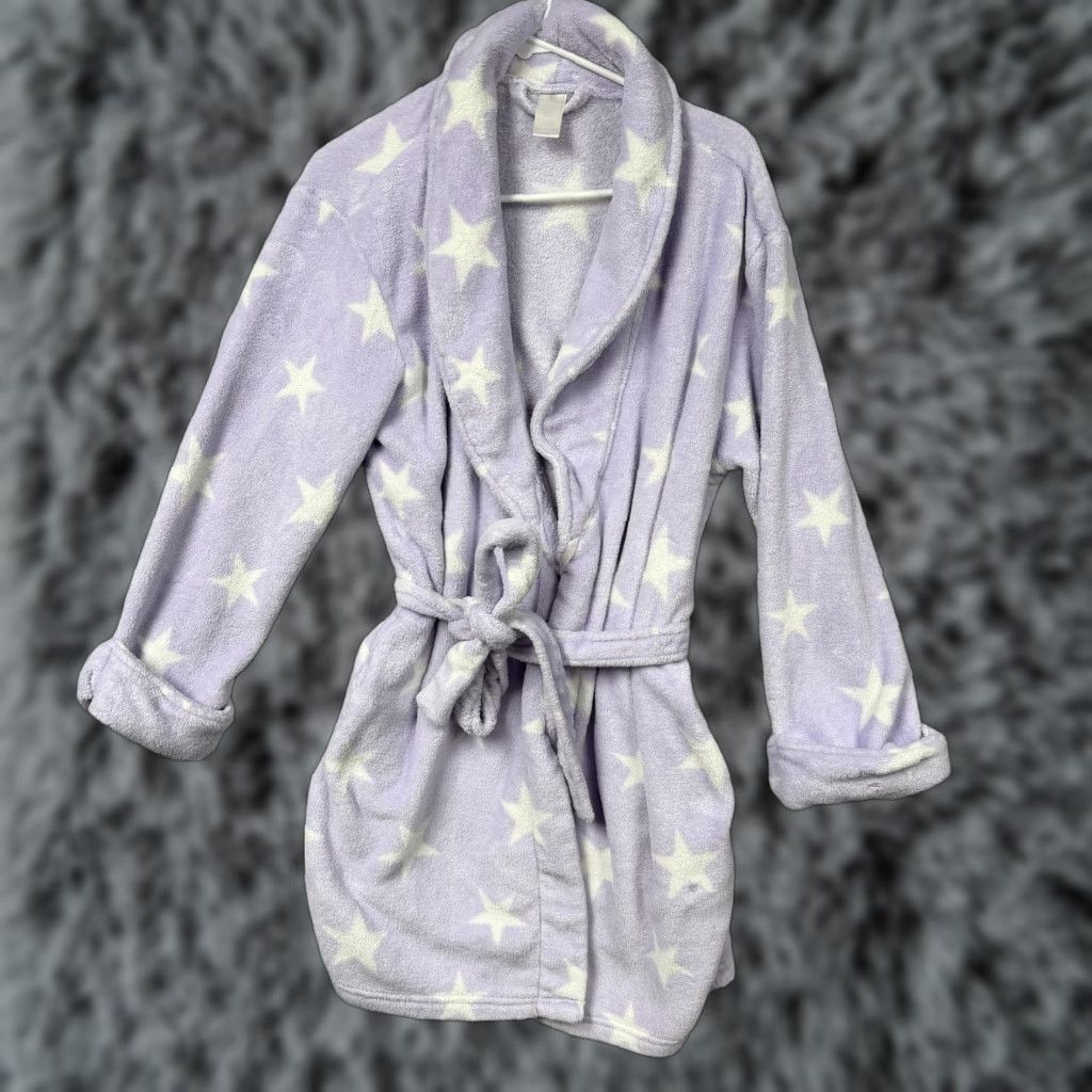 Vintage Covington Robe Womens S Purple Star Print Fleece Belted Collared Kawaii Lounge Size ONE SIZE - 1 Thumbnail
