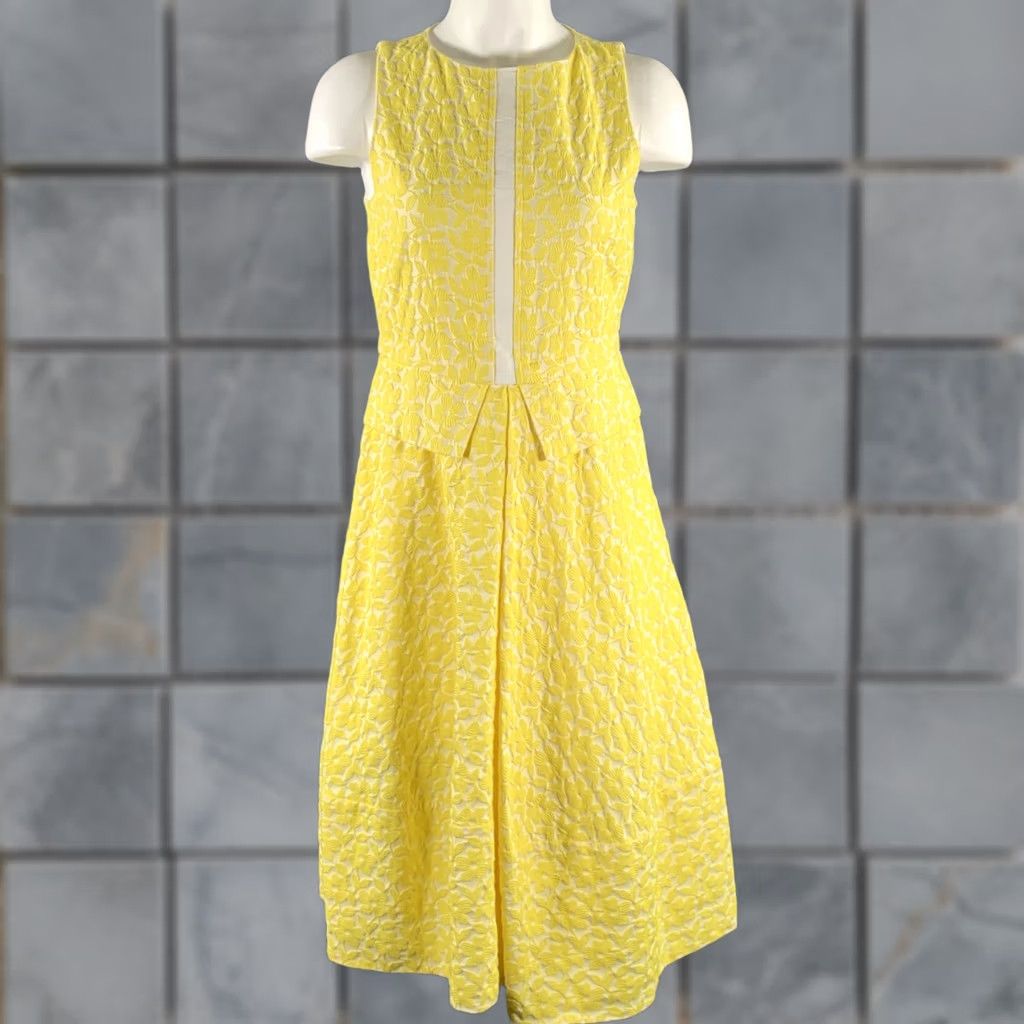 Jil Sander JIL SANDER A-Line Dress Size 2 Yellow White Jacquard Size XS / US 0-2 / IT 36-38 - 1 Thumbnail