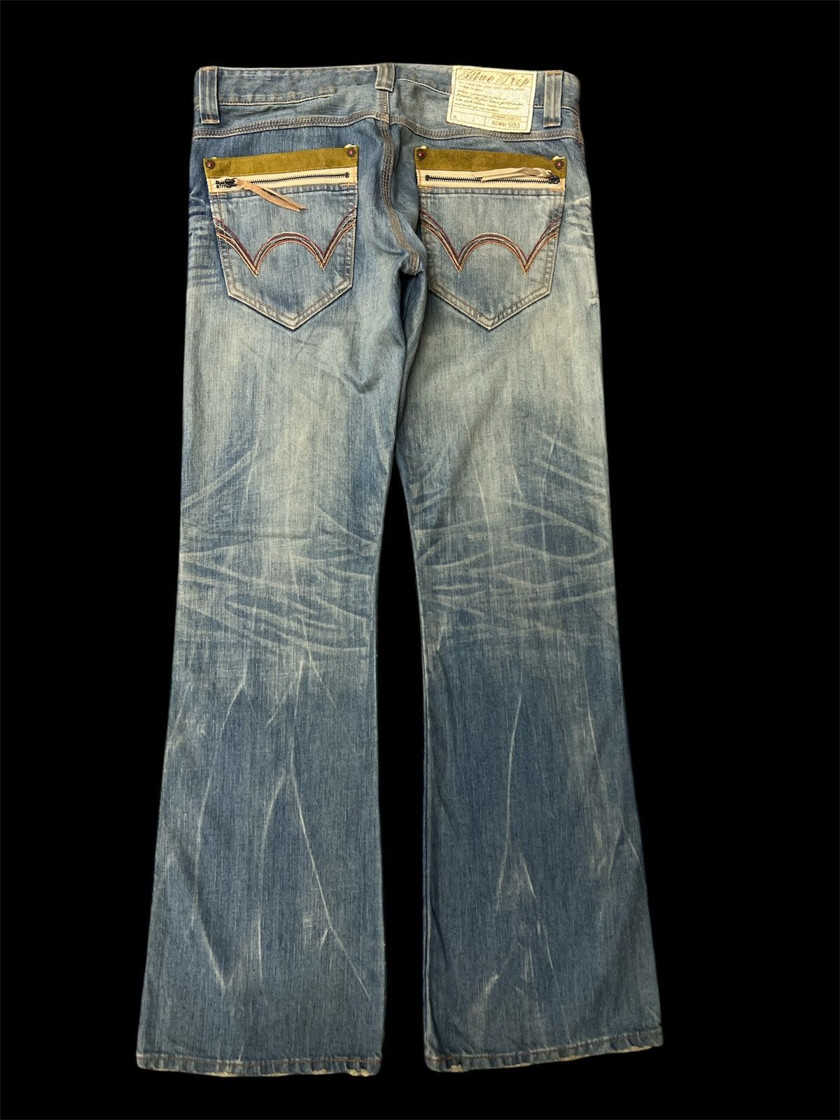 Japanese Brand × Jean FLARED‼️EDWIN 503 BLUE TRIP DISTRESSED DENIM PANT Size US 35 - 7 Thumbnail
