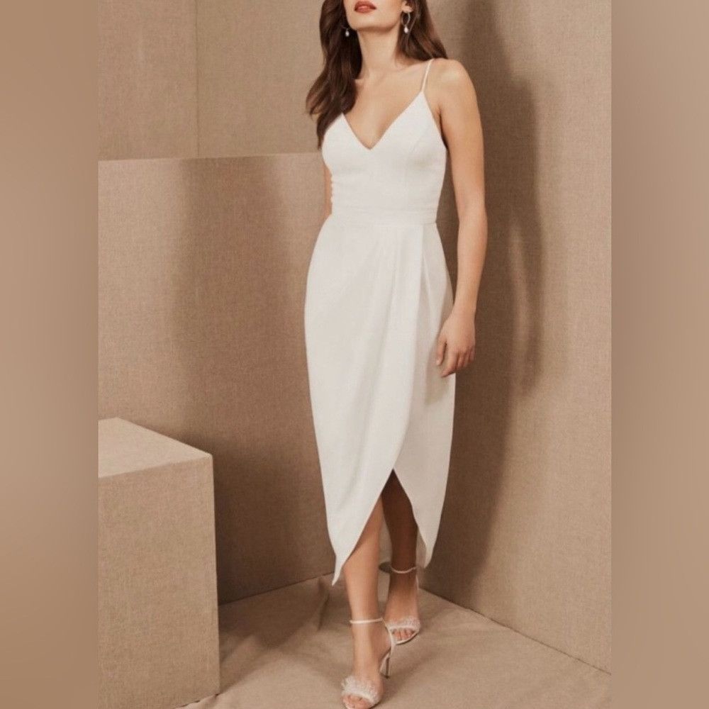 Other BHLDN Caron V Neck Crepe Antique White Dress Bridal Size XS / US 0-2 / IT 36-38 - 1 Thumbnail