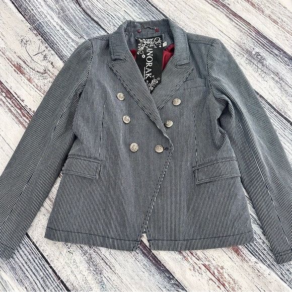 Other ANORAK Navy Pinstripe Double-Breasted Blazer Size L / US 10 / IT 46 - 2 Thumbnail