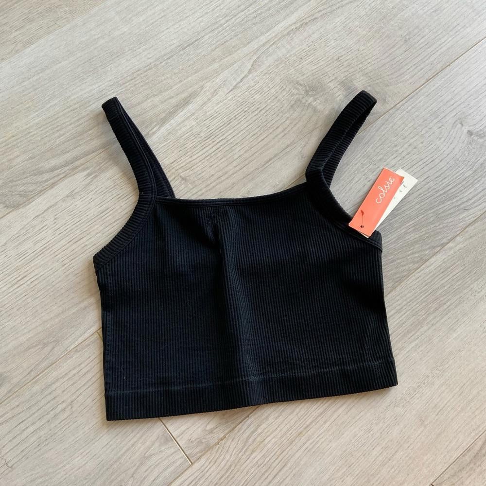 Designer Comfortable Black Ribbed Crop Top - Casual Essential Size ONE SIZE - 1 Thumbnail