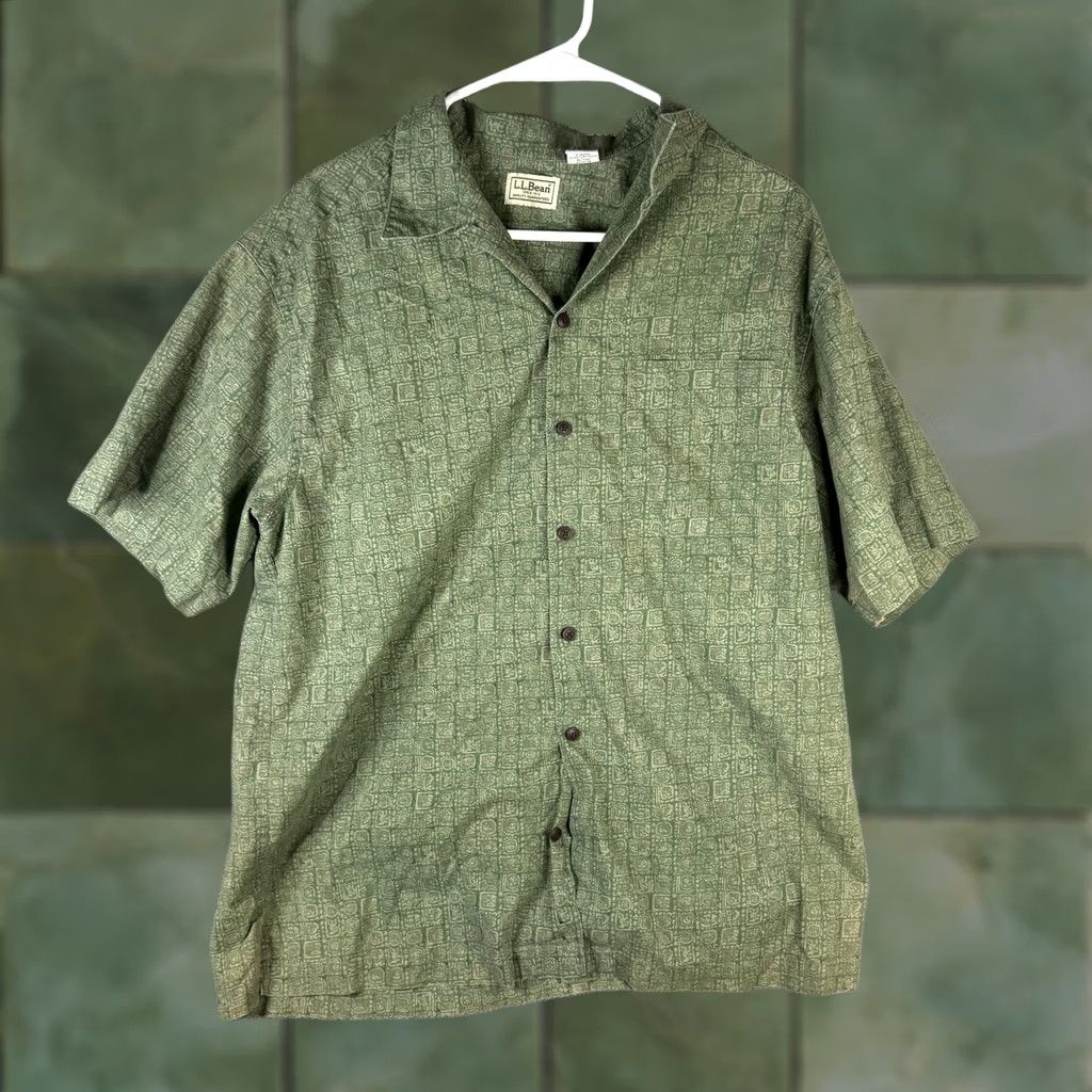 Vintage L.L.Bean Shirt Mens Medium Green Geometric Cotton Short Sleeve Button Front Size US M / EU 48-50 / 2 - 1 Thumbnail
