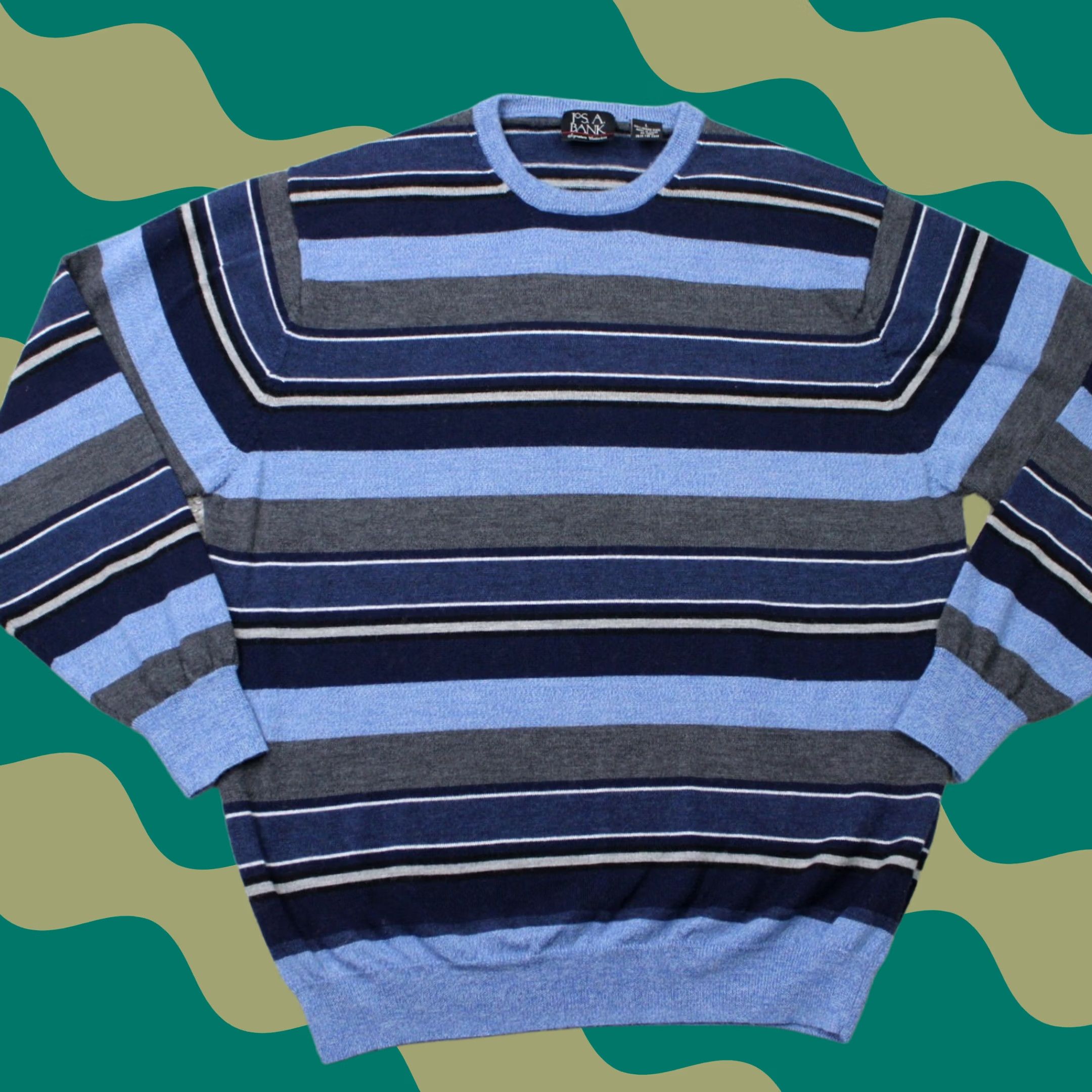 Jos. A. Bank Jos. A. Bank Sweater Men Large Blue Striped 100% Merino Wool Crewneck L/S Pullover Size US L / EU 52-54 / 3 - 1 Thumbnail