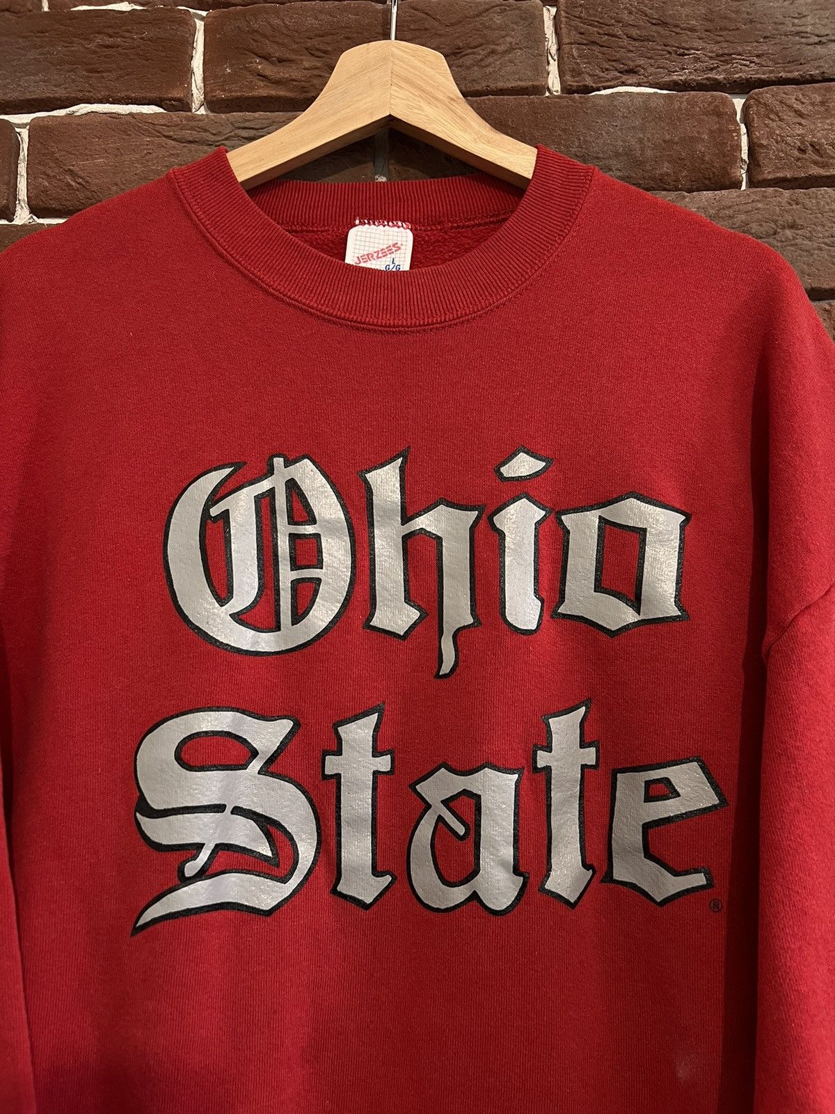 Jerzees Vintage 80s Ohio State Logo Jerzees Crewneck Red Large Hype Size US L / EU 52-54 / 3 - 3 Thumbnail