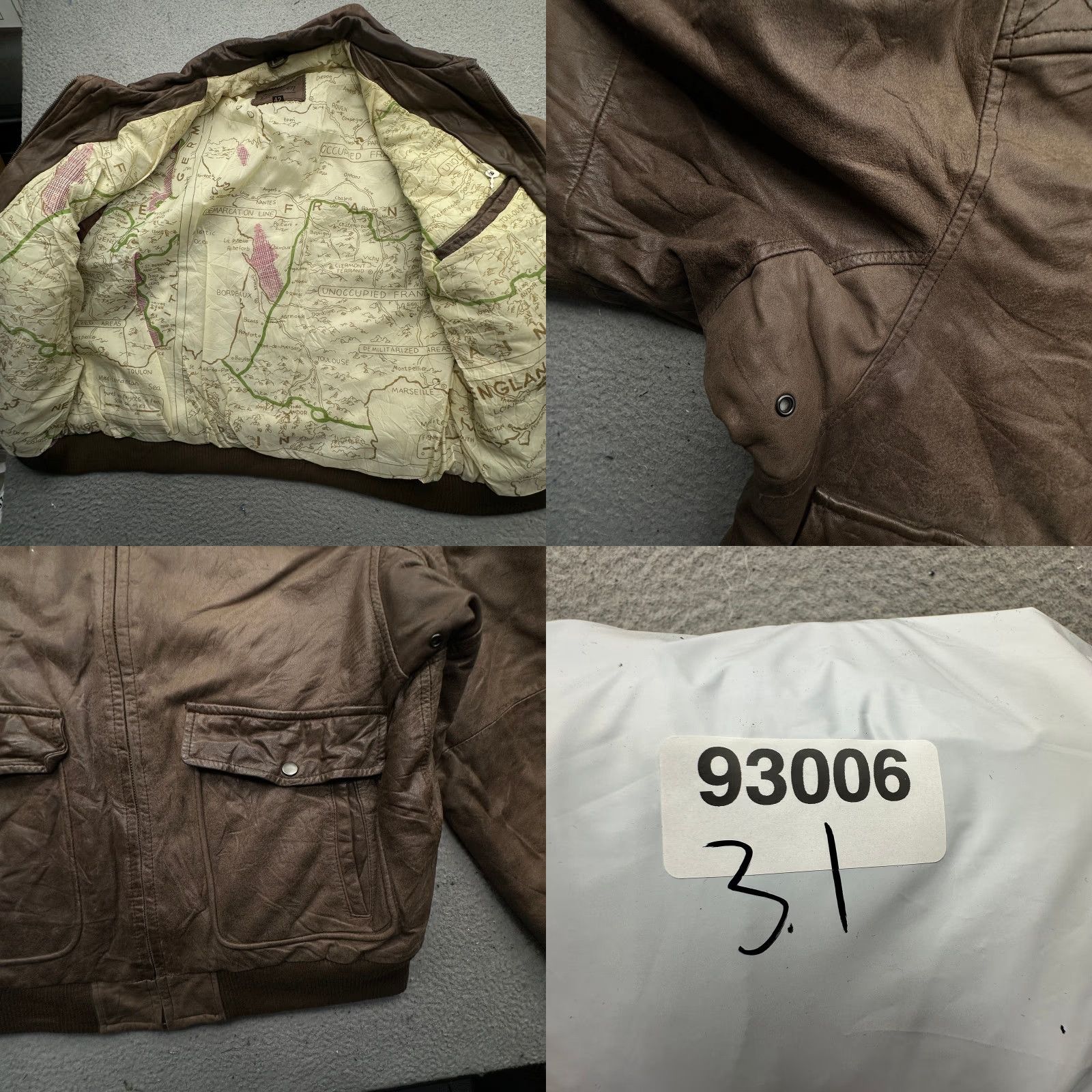 Vintage VINTAGE Aberdeen Map Lined Bomber Leather Jacket Mens 42 Large Brown Flight Zip Full Zip Casual Formal Jacket Size US XS / EU 42 / 0 - 8 Thumbnail