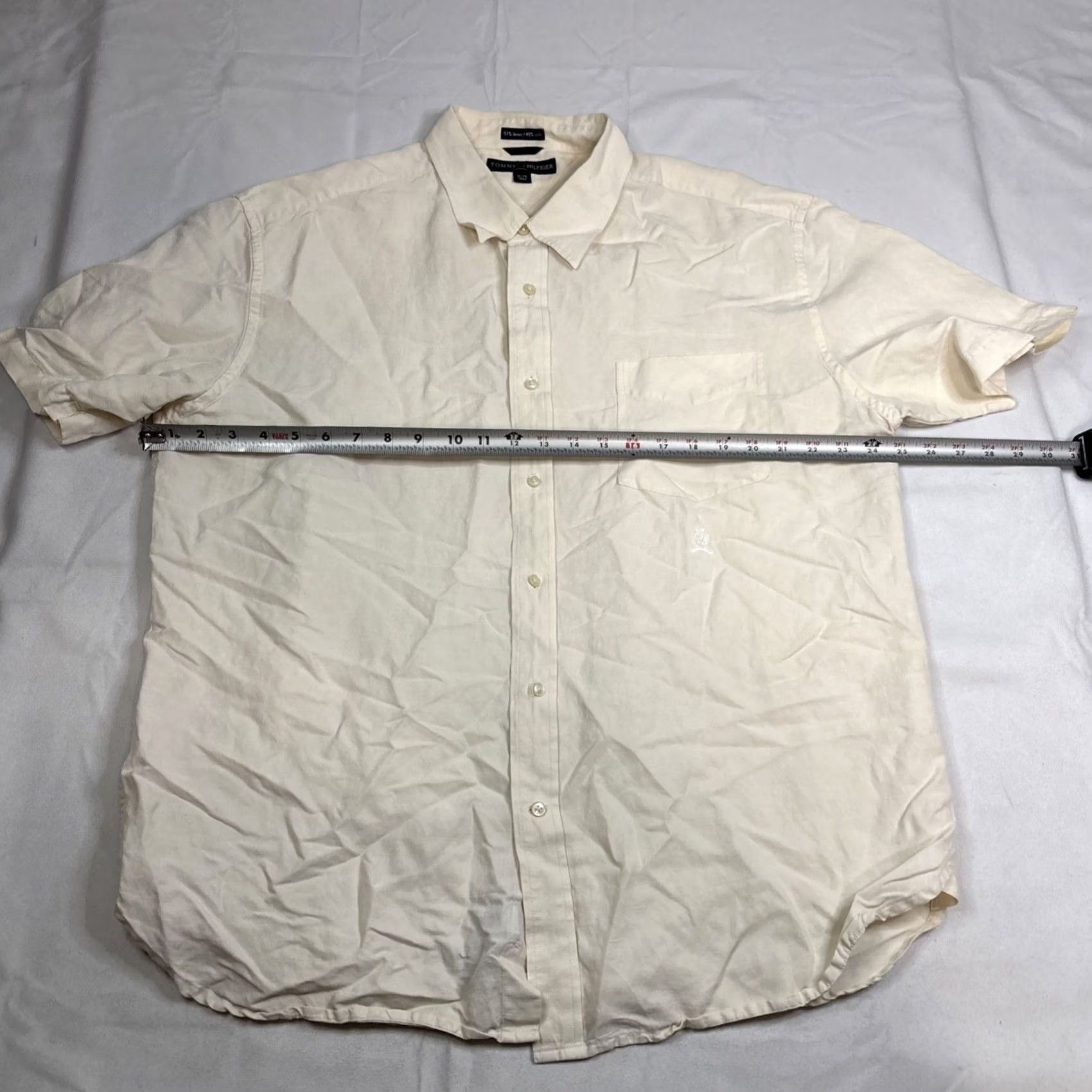 Tommy Hilfiger Tommy Hilfiger Button-Up Men’s XL Beige Silk Linen Blend Shirt Size US XL / EU 56 / 4 - 3 Thumbnail