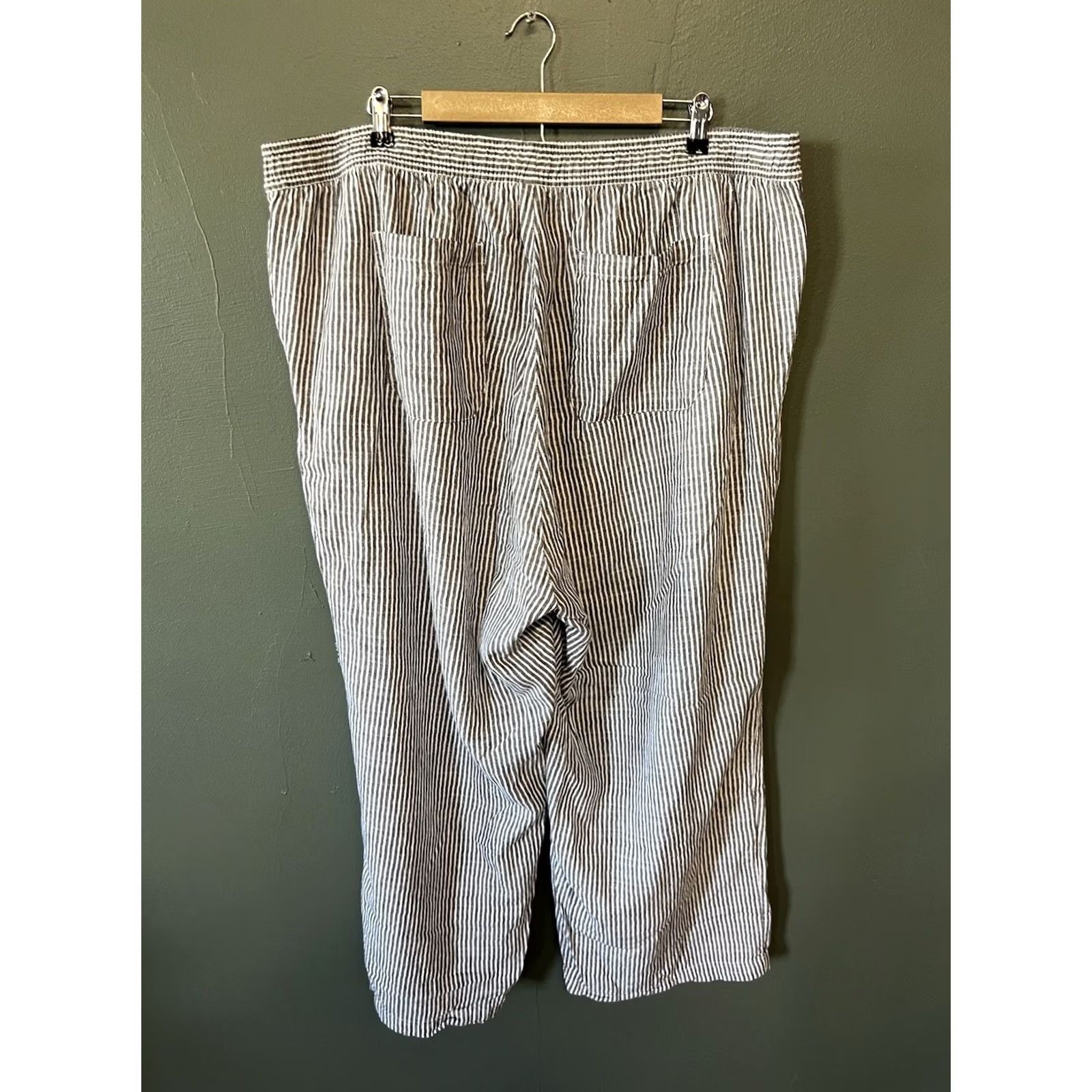 Old Navy Old Navy Womens Gray Striped Pull On Linen Pants 3X Plus Size Cropped Drawstring Pants Womens Gray Stripe Linen Plus Size 3X Size 40" / US 18 - 2 Thumbnail