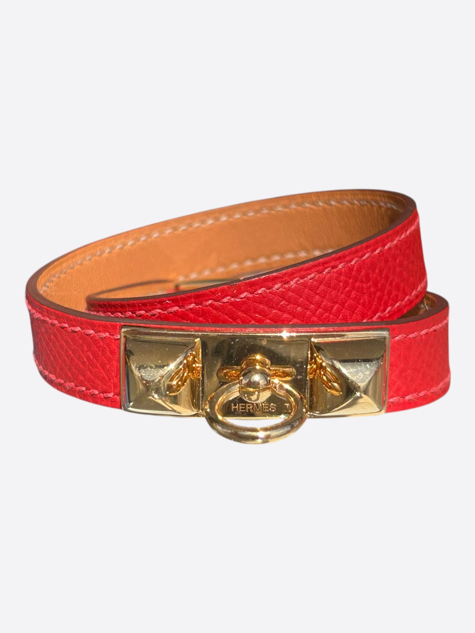 Hermes Pink Epsom & Gold Hardware Rivale Double Tour Bracelet Size ONE SIZE - 1 Thumbnail
