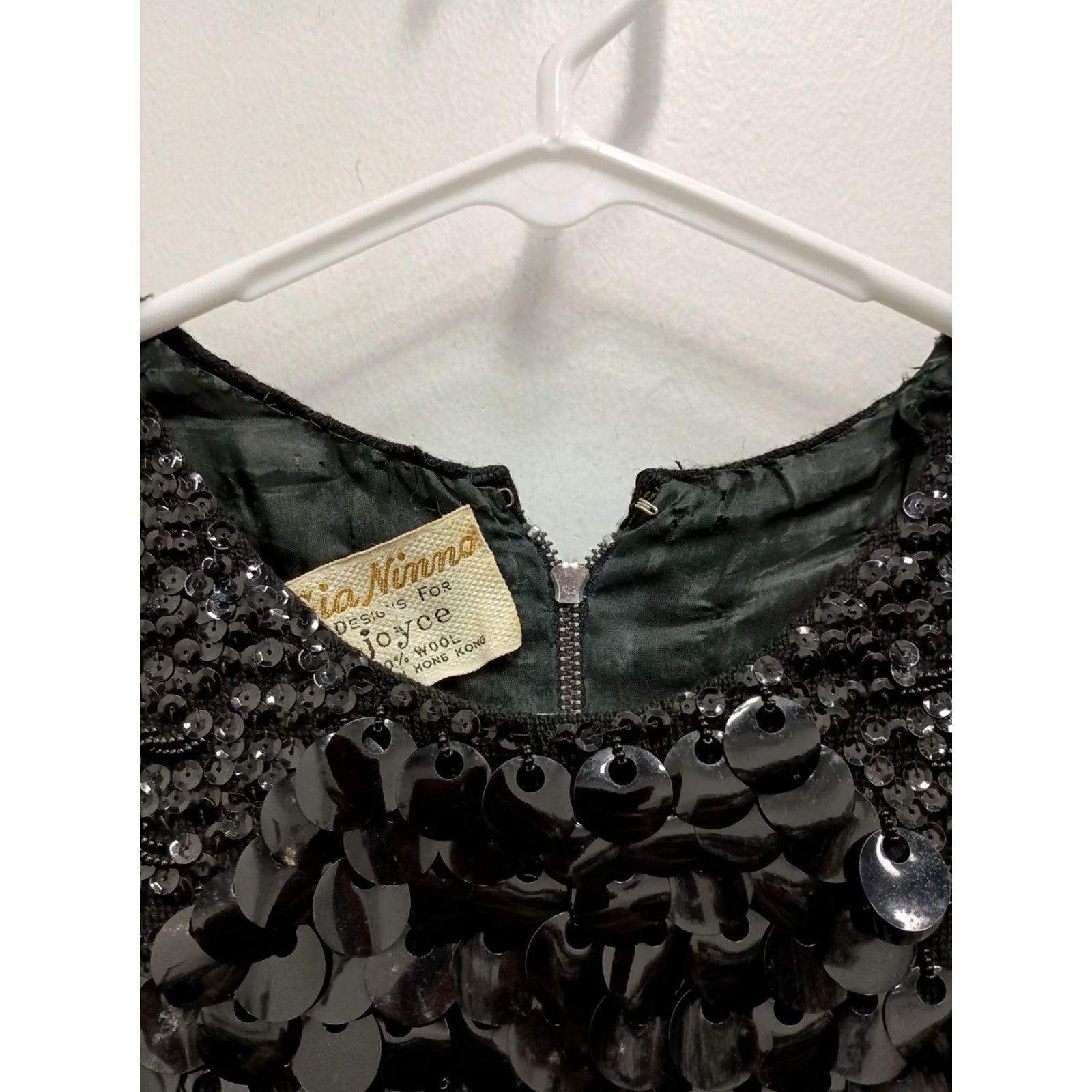 Vintage Gia Ninno Top Large Black Wool Sequin Paillette VTG 60s Glam Holiday Womens Size L / US 10 / IT 46 - 5 Thumbnail