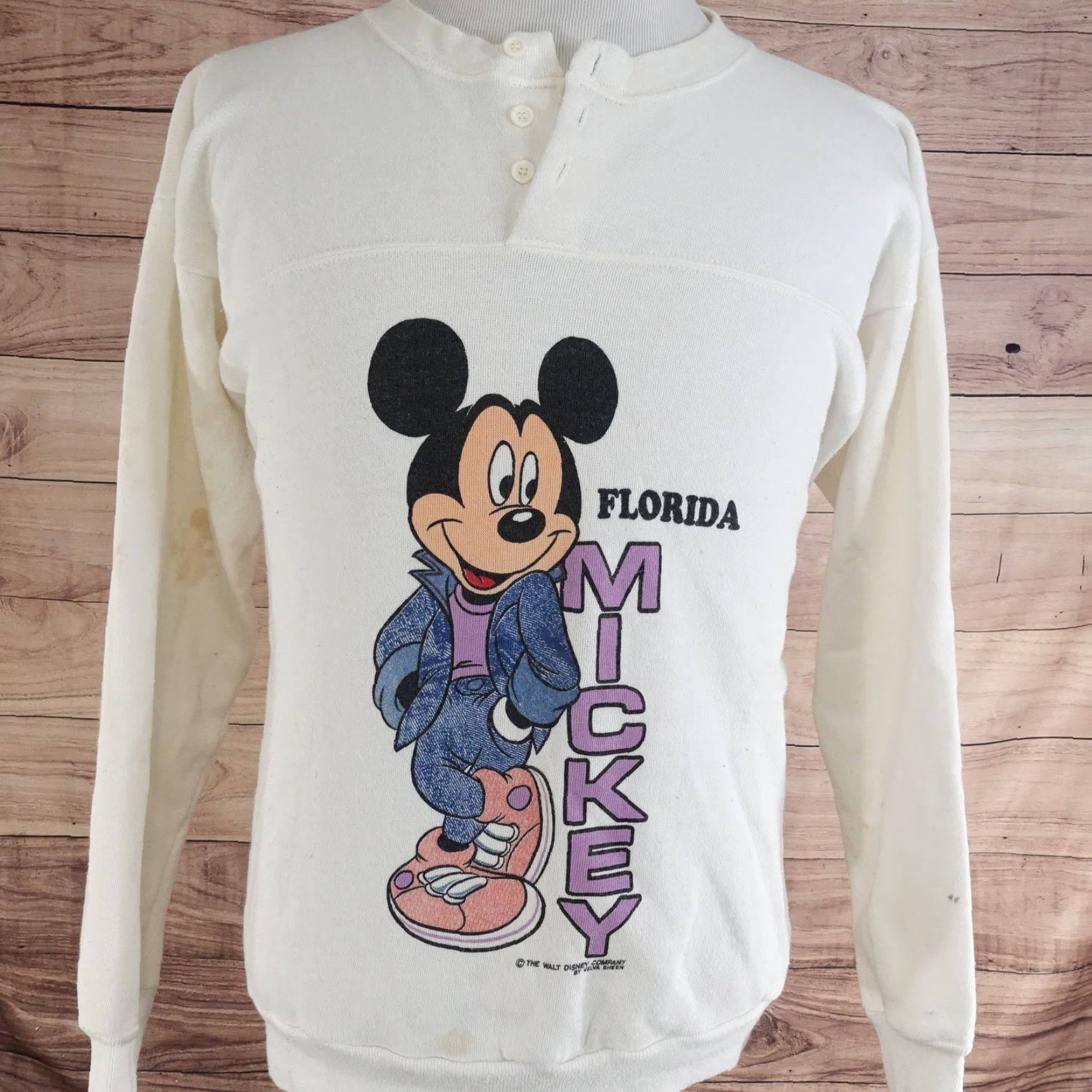Velva Sheen Vintage Disney Mickey Sweatshirt Men XL White 70s 80s Florida Velva Sheen Pullover Size US XL / EU 56 / 4 - 2 Thumbnail