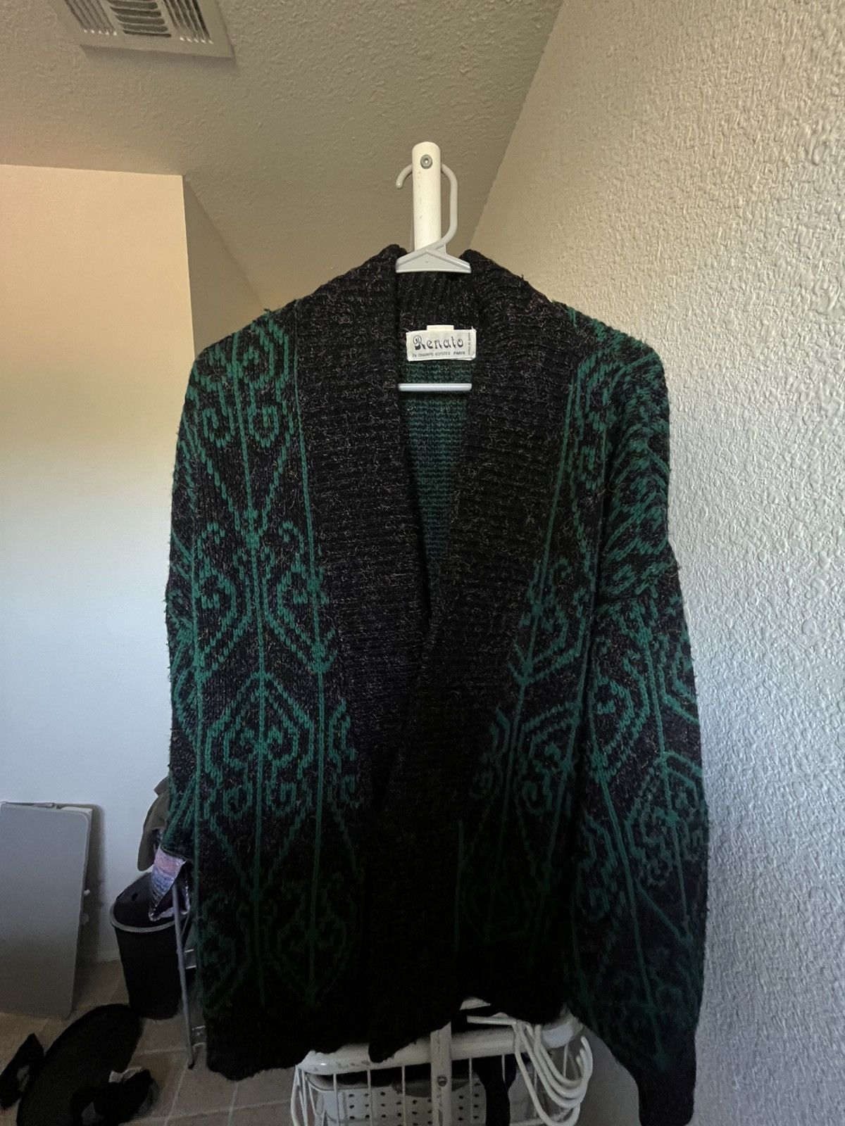 Other Renato italian oversized knit green/black patterned cardigan Size US L / EU 52-54 / 3 - 1 Thumbnail