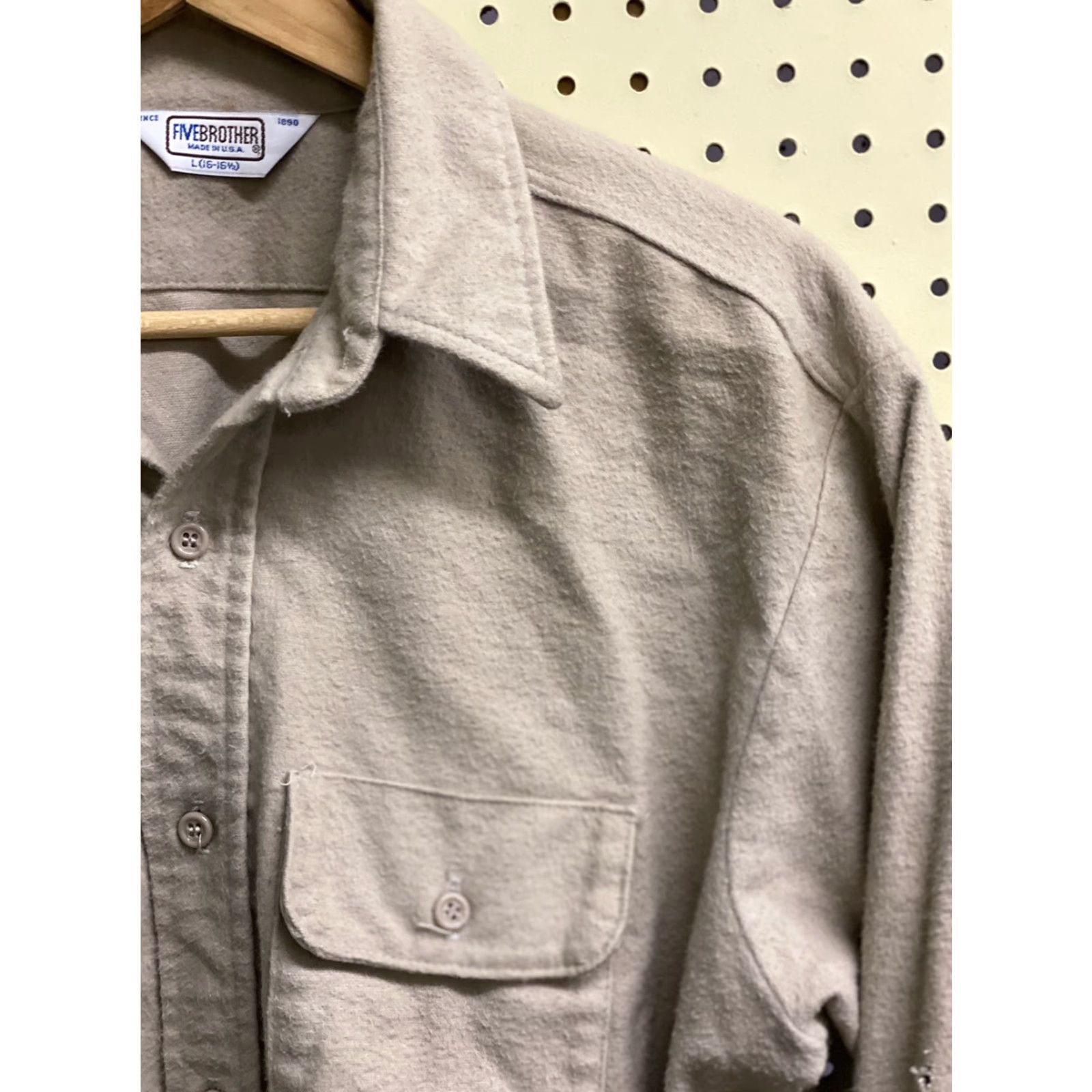 Vintage VINTAGE Five Brother Shirt Mens Large L Long Sleeve Flannel Cotton Beige Button-Up Collared Solid As Is Size US L / EU 52-54 / 3 - 3 Thumbnail