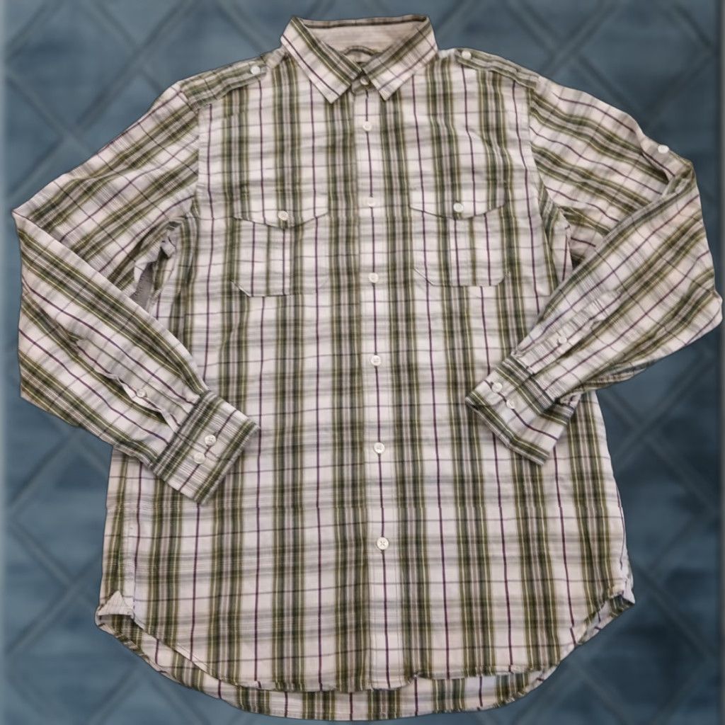 Banana Republic Banana Republic Shirt Mens Medium Green Plaid Roll Tab Long Sleeve Button Up Size US M / EU 48-50 / 2 - 1 Thumbnail