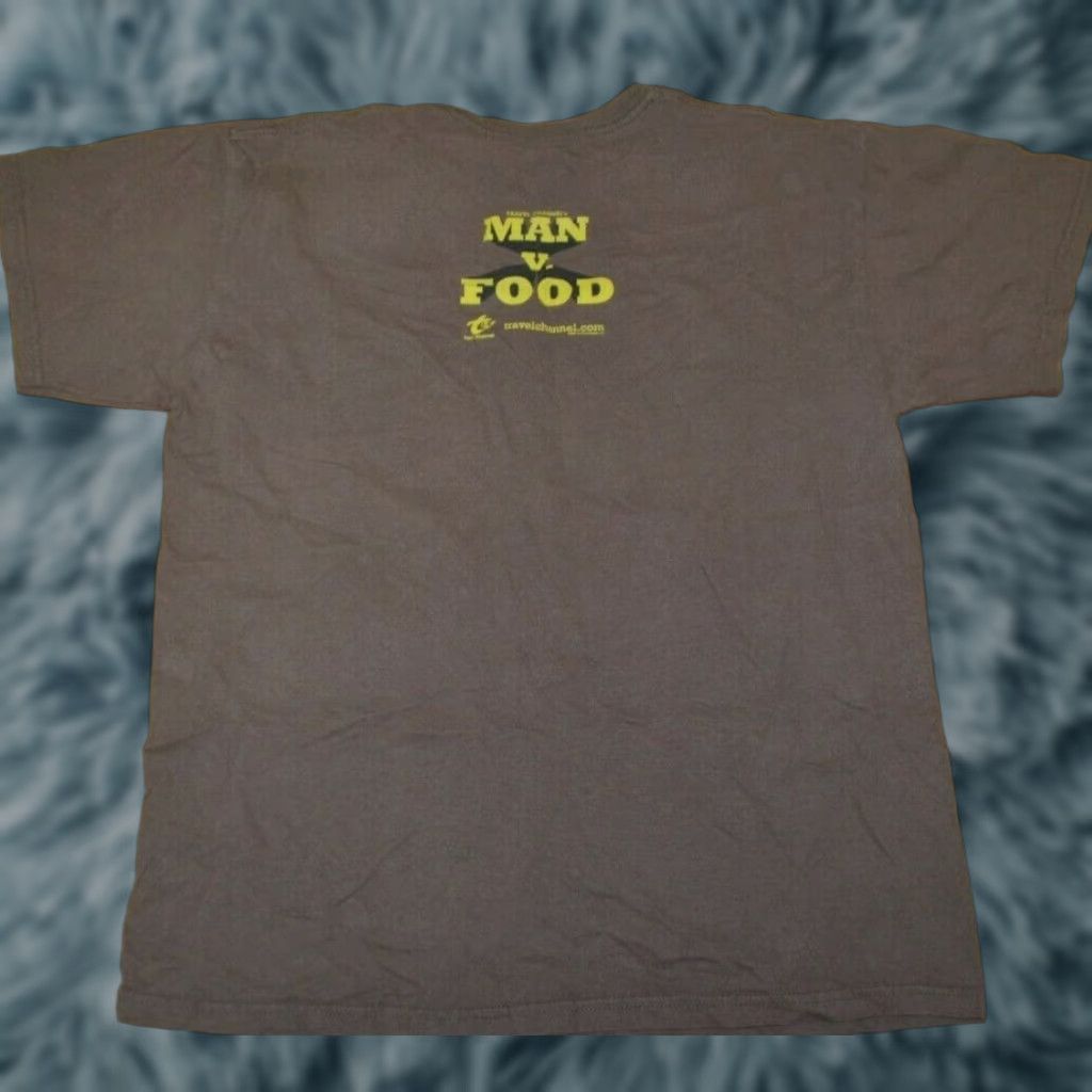 Gildan VTG Man Vs Food T Shirt Medium Mens Brown Gildan 100% Cotton Travel Channel TV Food Graphic Tee Size US M / EU 48-50 / 2 - 1 Thumbnail