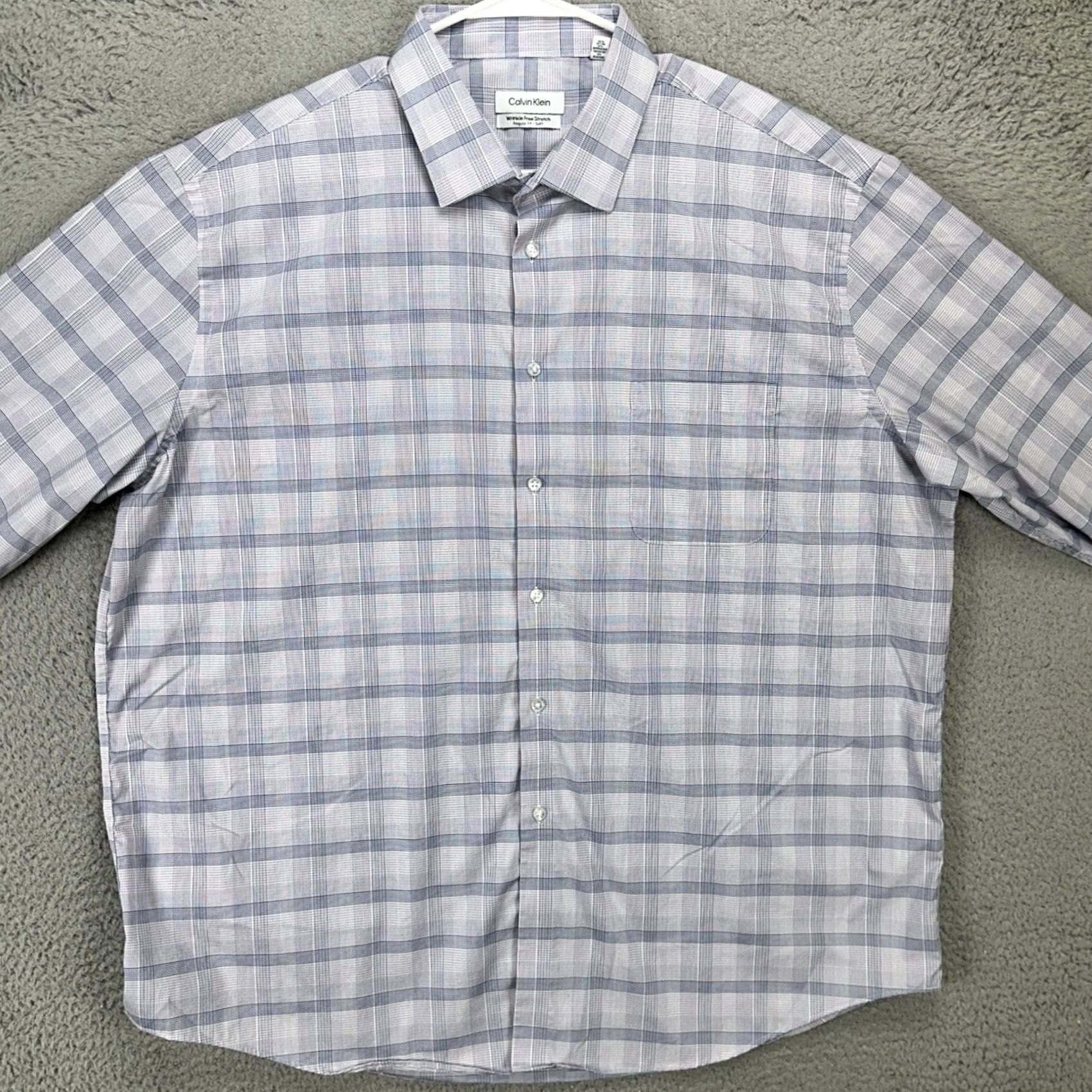 Calvin Klein Calvin Klein Shirt Dress Mens 2XL Purple Blue Plaid Soft Stretch Size 48R - 3 Thumbnail