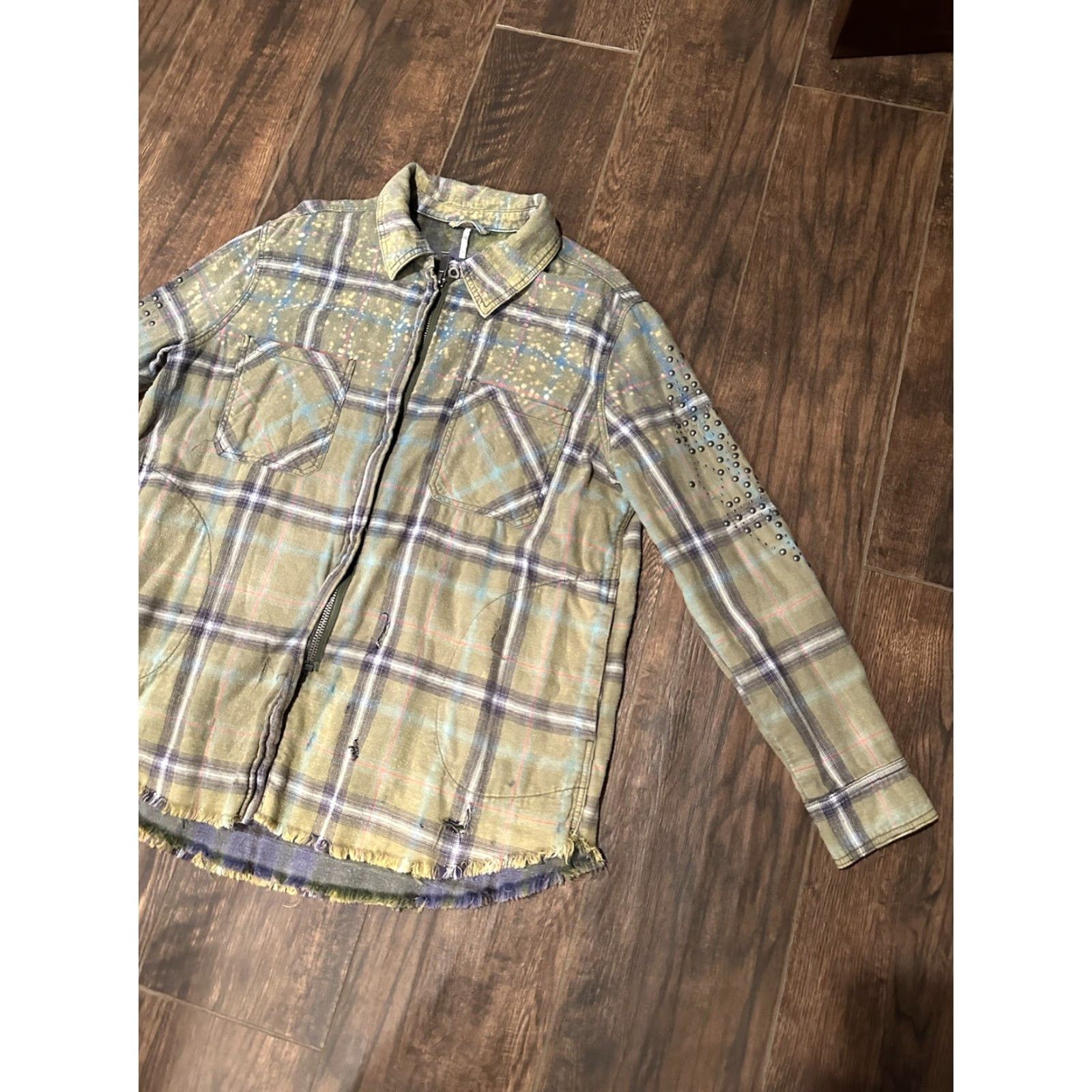 Free People Free People Deconstructed Jacket Adult Medium Green Plaid Zip Up Cotton Womens Size M / US 6-8 / IT 42-44 - 2 Thumbnail