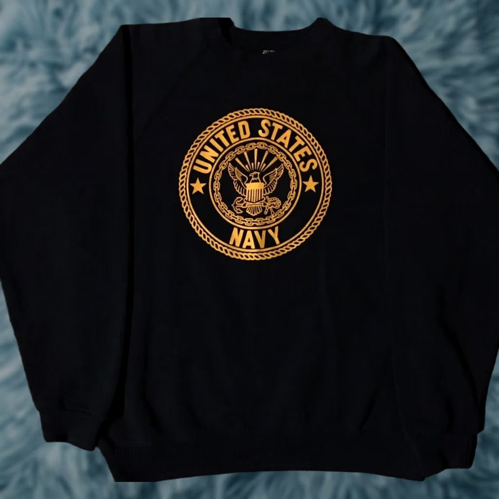 Vintage VINTAGE US Navy Spellout Sweatshirt Hoodie L Mens Blue 80s 90s College Band Navy Seal Military Graves? Size US L / EU 52-54 / 3 - 1 Thumbnail