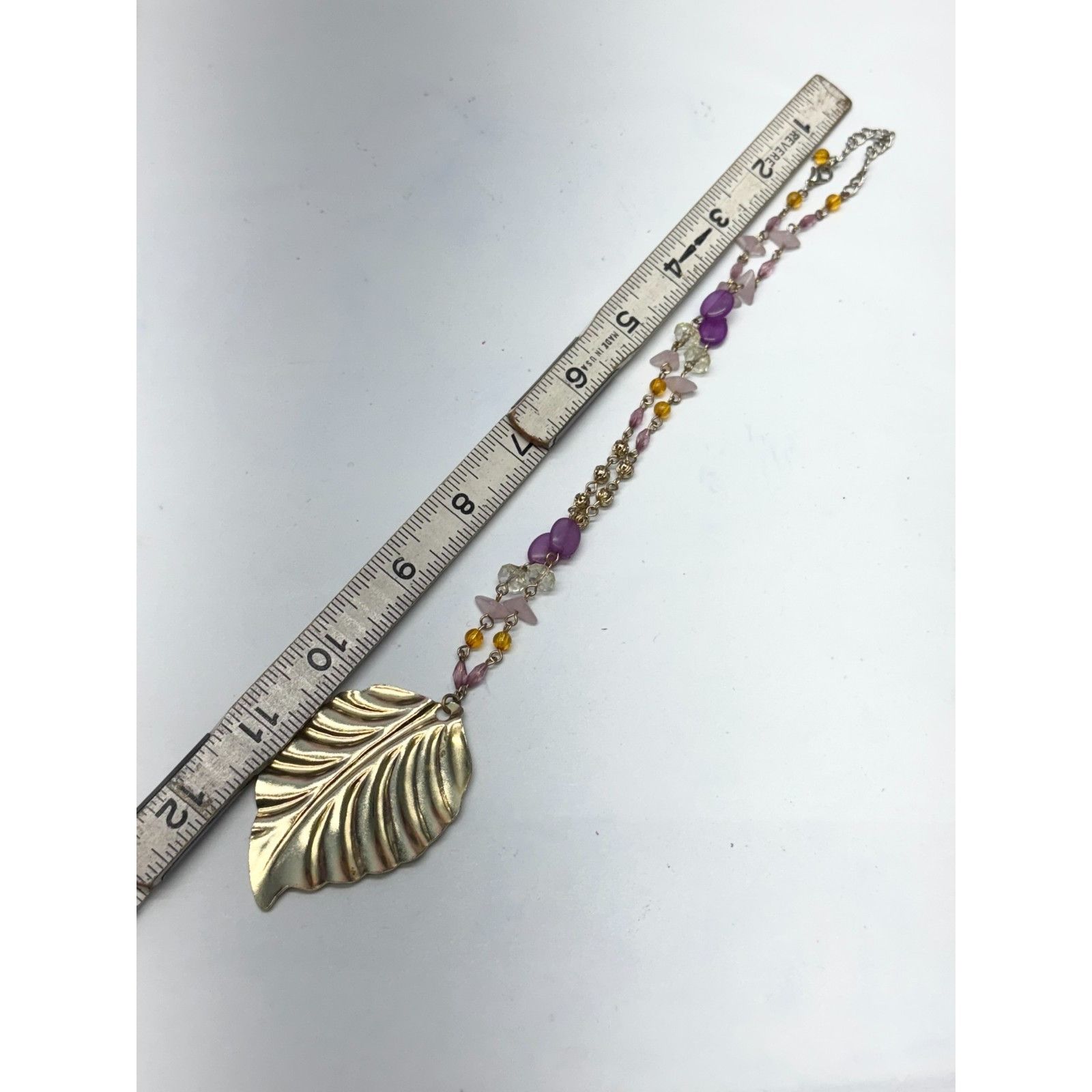 Vintage Vintage acrylic crystal chain beaded leaf pendant necklace Size ONE SIZE - 4 Thumbnail