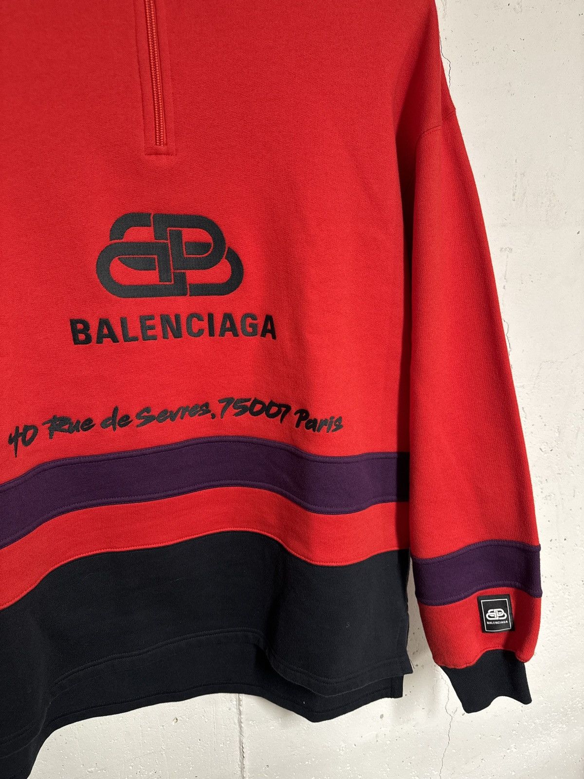 image of Balenciaga Red Quarter Zip Bb Sweatershirt Oversized 2019, Men's (Size Small)