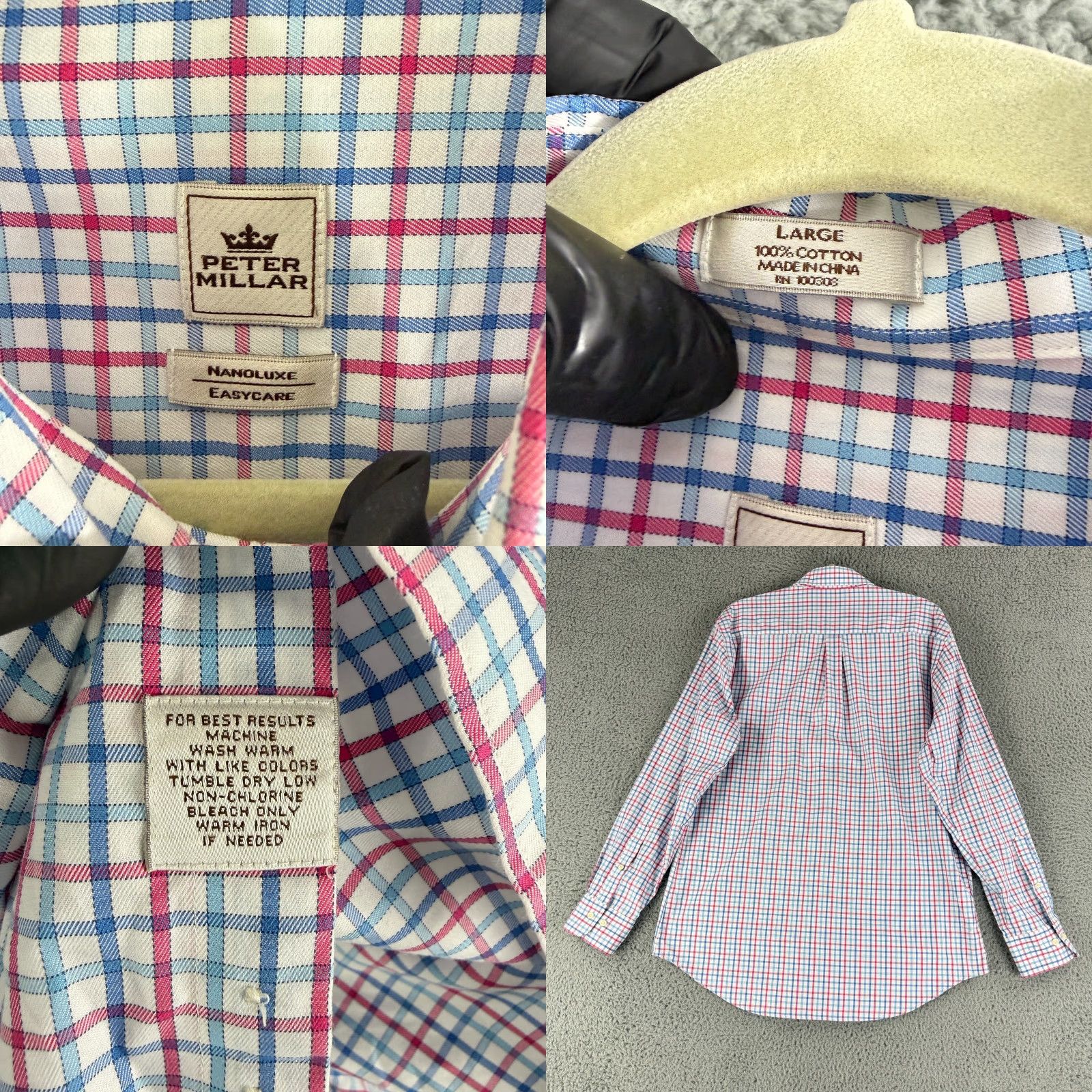 Peter Millar Peter Millar Button-Down Shirt Mens Large Blue Plaid Nanoluxe Long Sleeve Cotton Size US L / EU 52-54 / 3 - 8 Thumbnail
