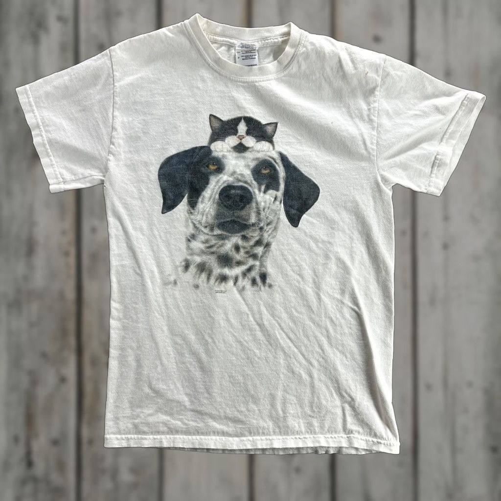 Gildan Gildan Men's Small White Animal Art T-Shirt Vintage 90s Dog Cat Graphic Tee Movable Art Size US S / EU 44-46 / 1 - 1 Thumbnail
