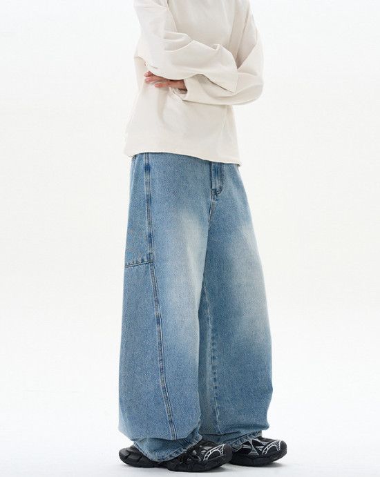 Japanese Brand Retro street wide-leg patchwork curved blade jeans for men Size US 32 / EU 48 - 4 Thumbnail