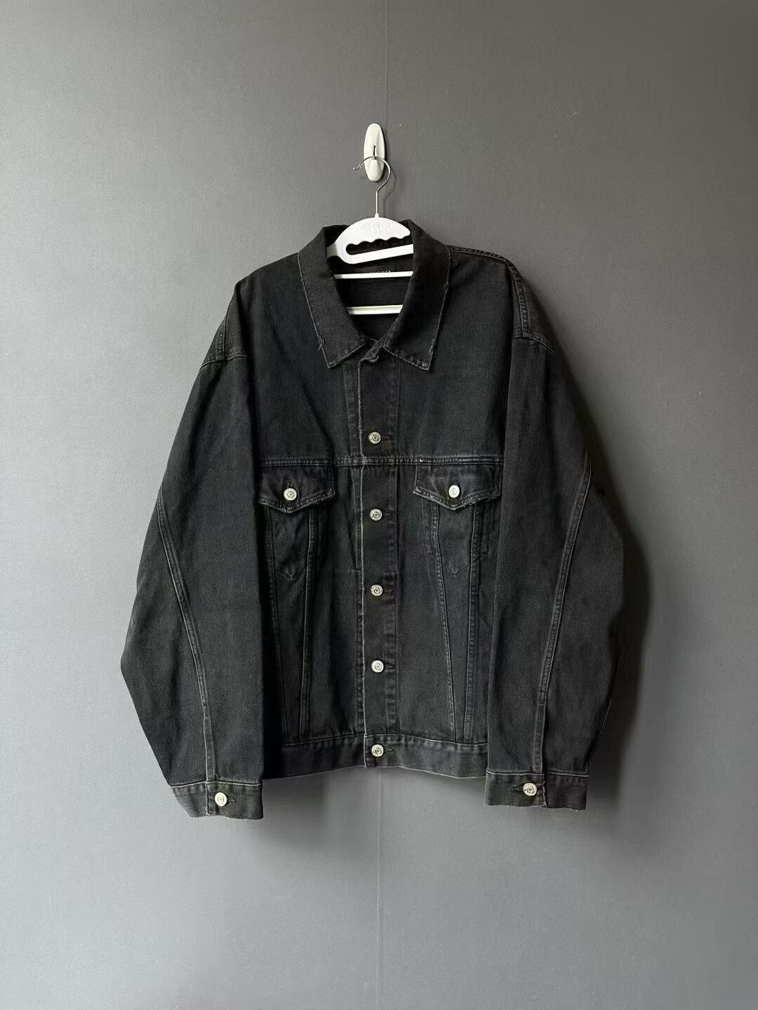 balenciaga black spray paint denim jacket