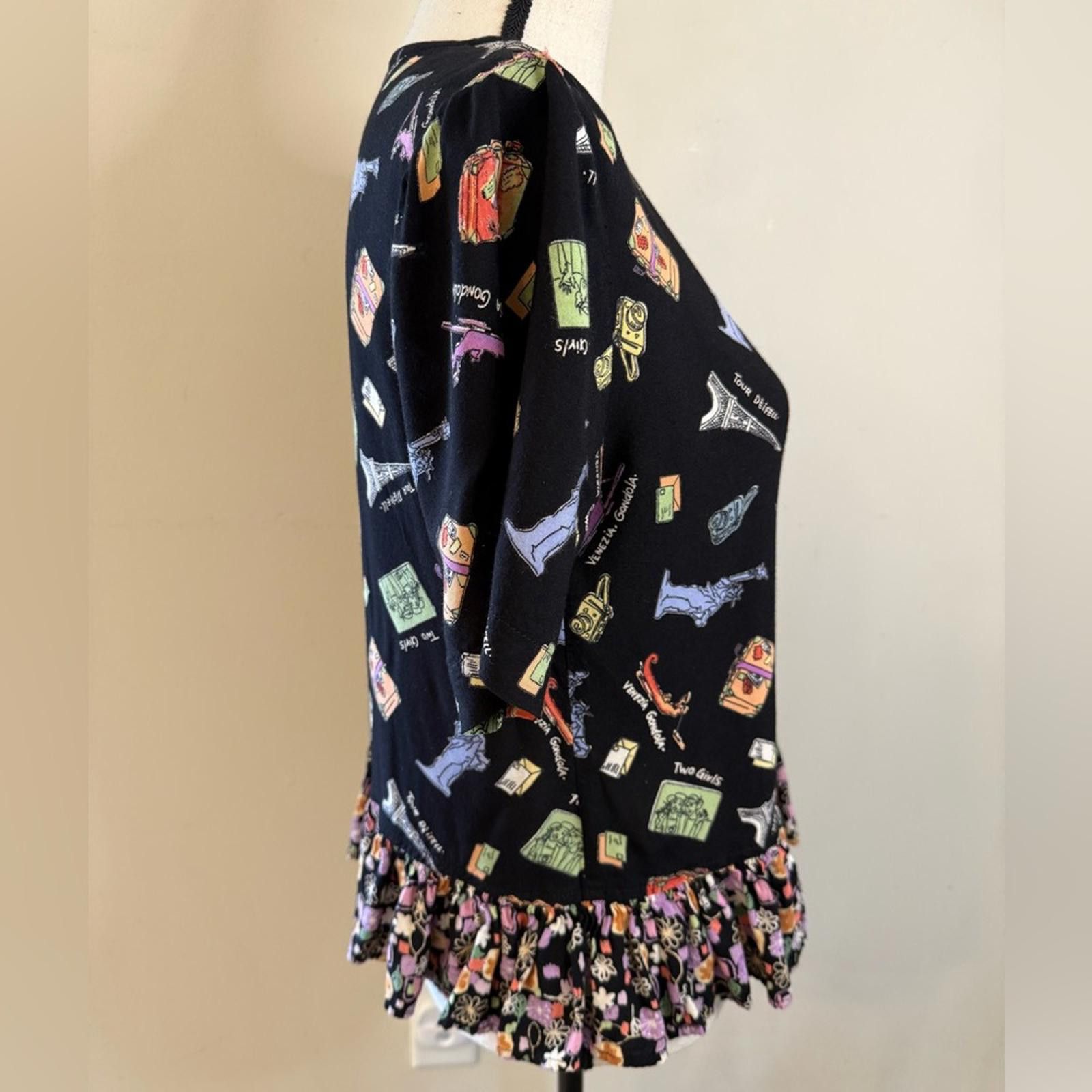 Other Nicole Marie novelty print short sleeve ruffled top SZ S/M Size M / US 6-8 / IT 42-44 - 2 Thumbnail