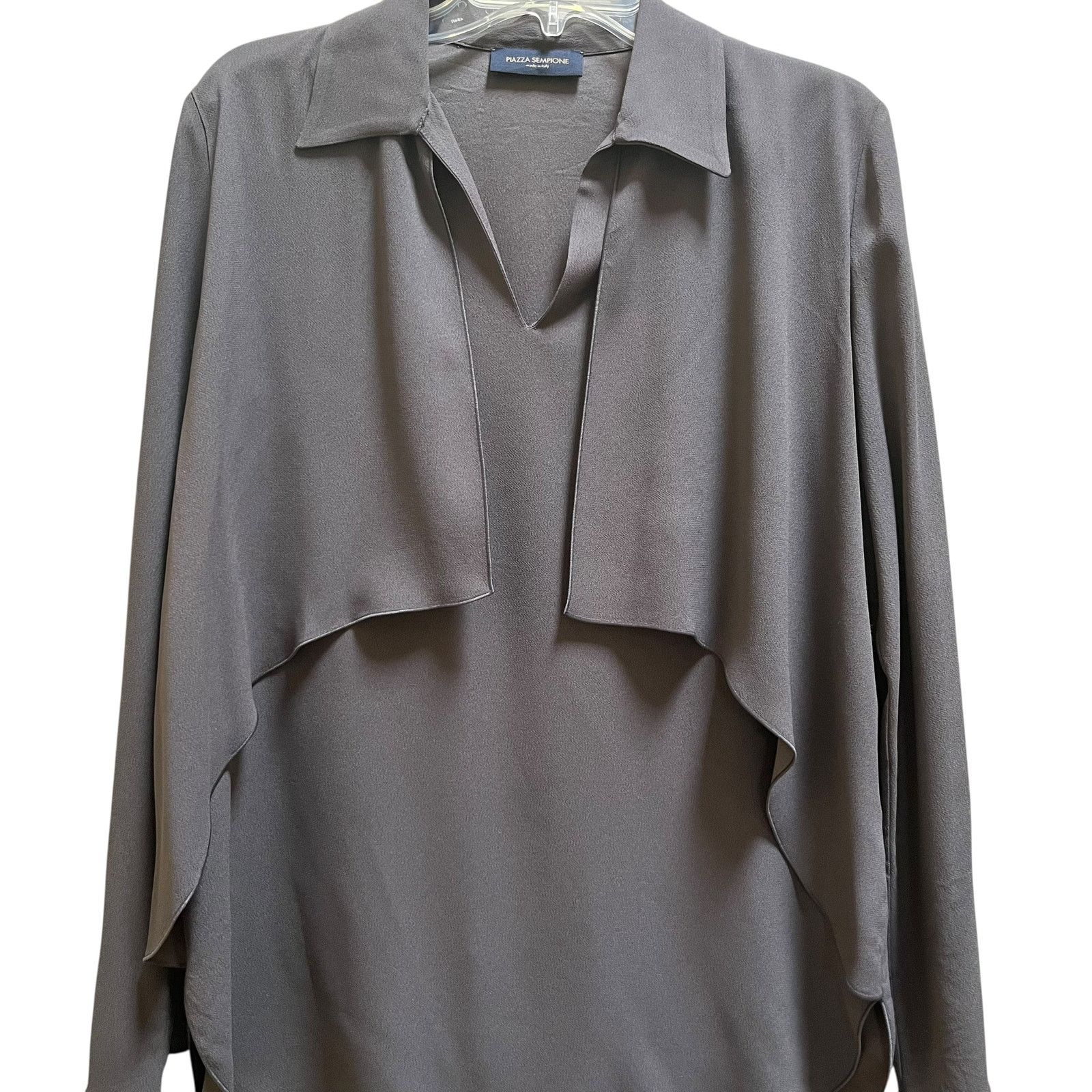 Piazza Sempione Piazza Sempione Gray Layered Crepe Split Neck Blouse Size M / US 6-8 / IT 42-44 - 3 Thumbnail