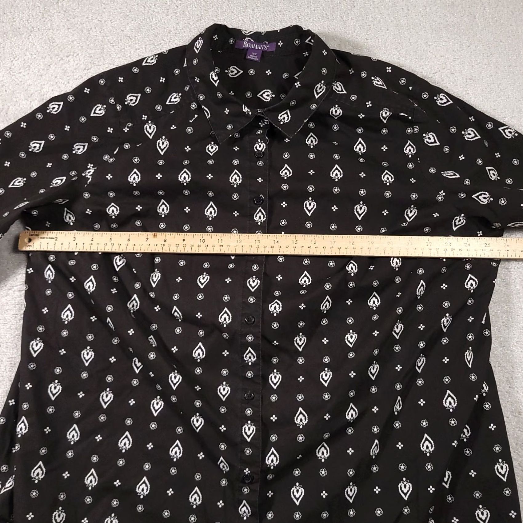 Vintage Roaman's Button-Up Shirt Women's 26W Black Floral Short Sleeve Collared Casual Size 4XL / US 24-26 - 5 Thumbnail