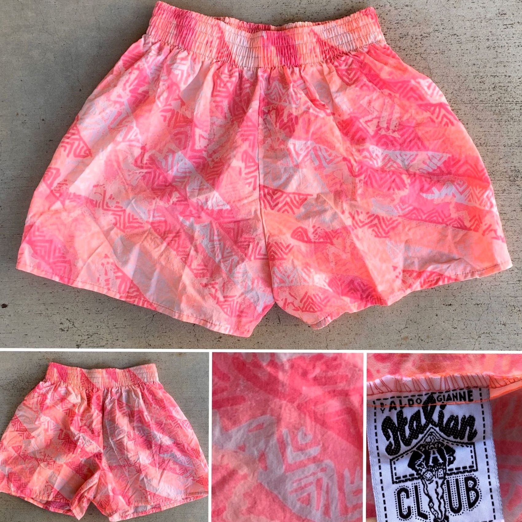 Aldo VINTAGE Italian Club Shorts By Aldo Gianne M Pink Geometric 80s 1980s Made In USA Mens Size 32" / US 10 / IT 46 - 2 Thumbnail