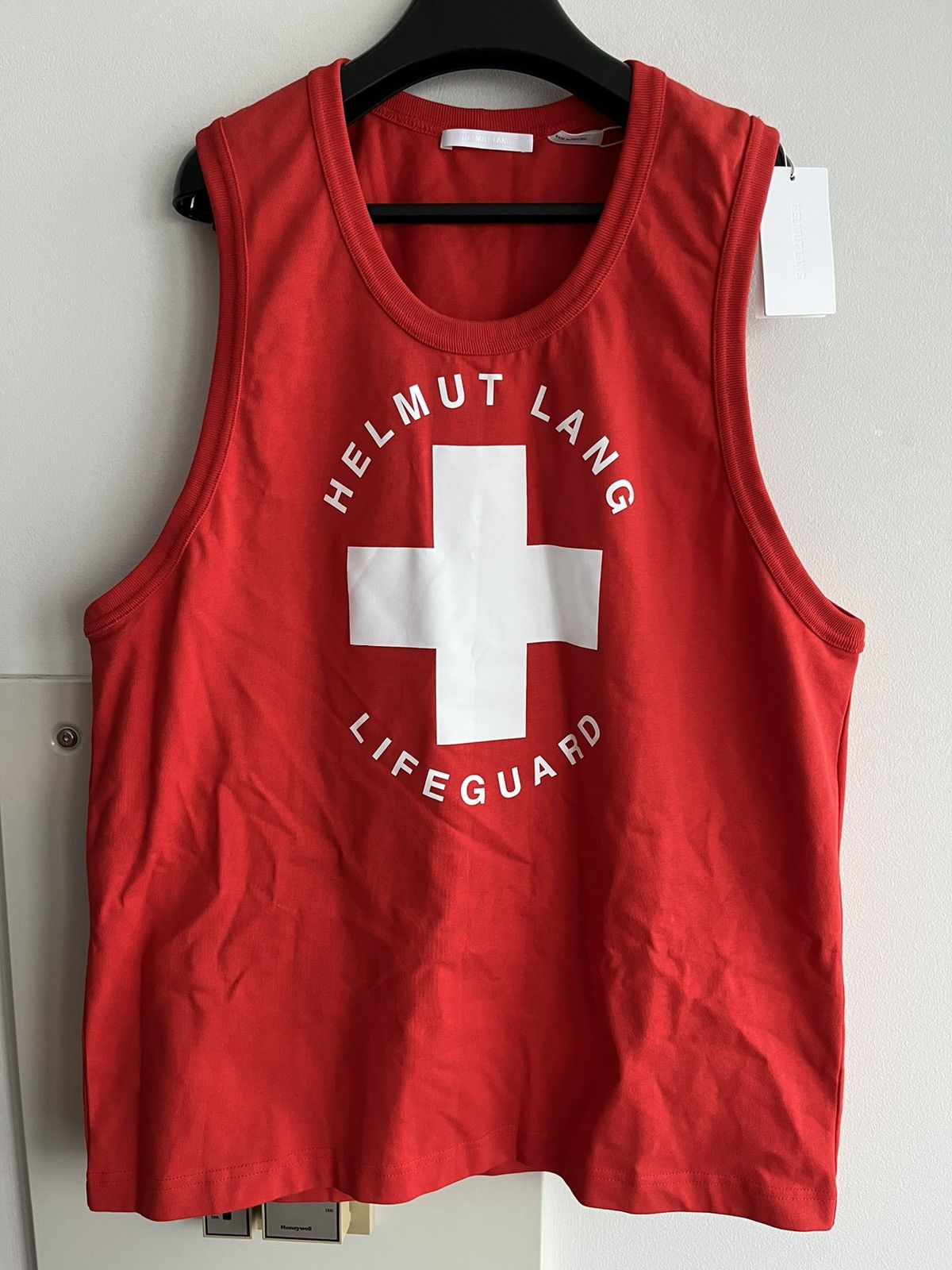 image of Helmut Lang Limited Edition Runway Lifeguard Logo Tank Top in Red, Men's (Size XL)