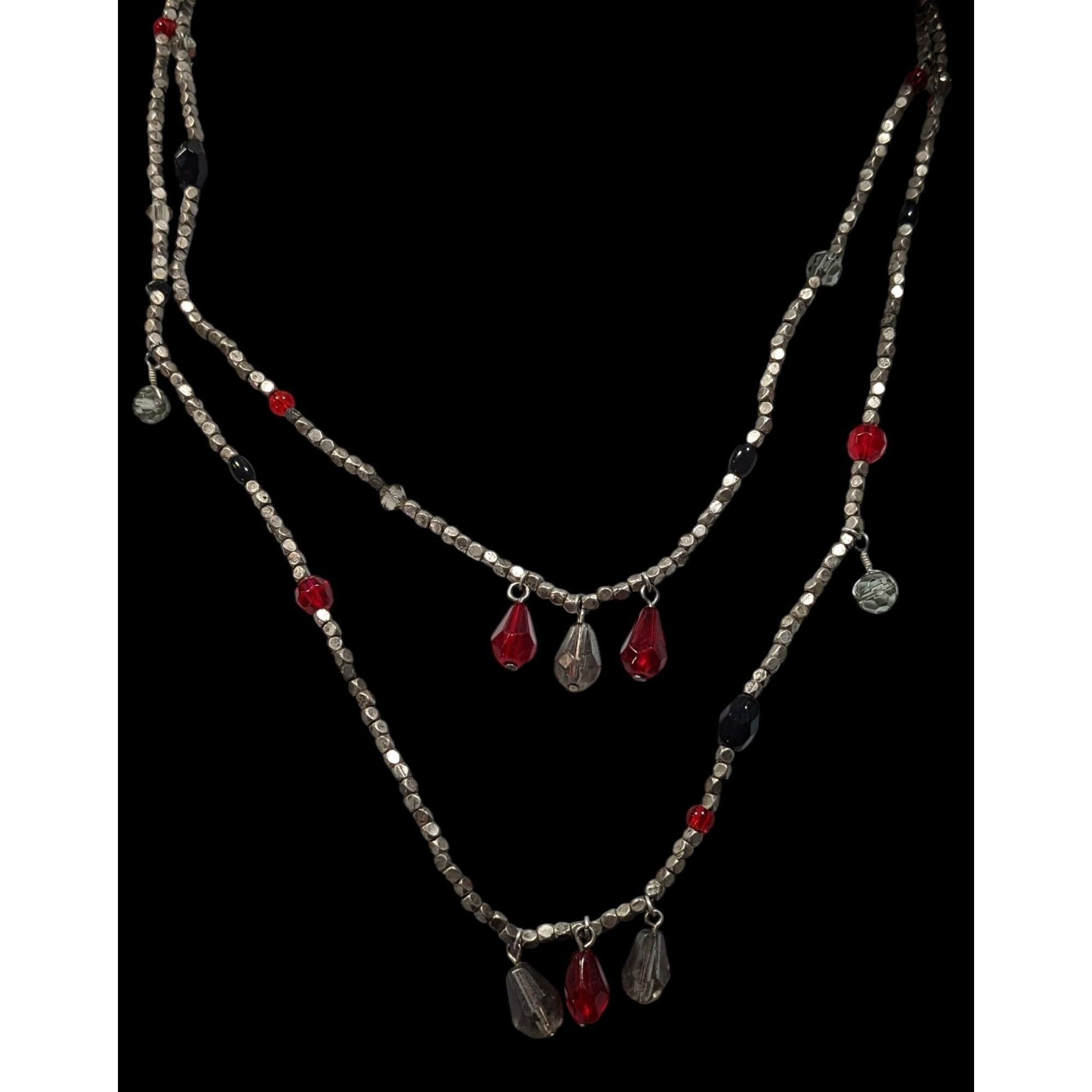 Handmade Handmade Layered Red Glass And Silver Tone Metal Beaded Neck Size ONE SIZE - 4 Thumbnail