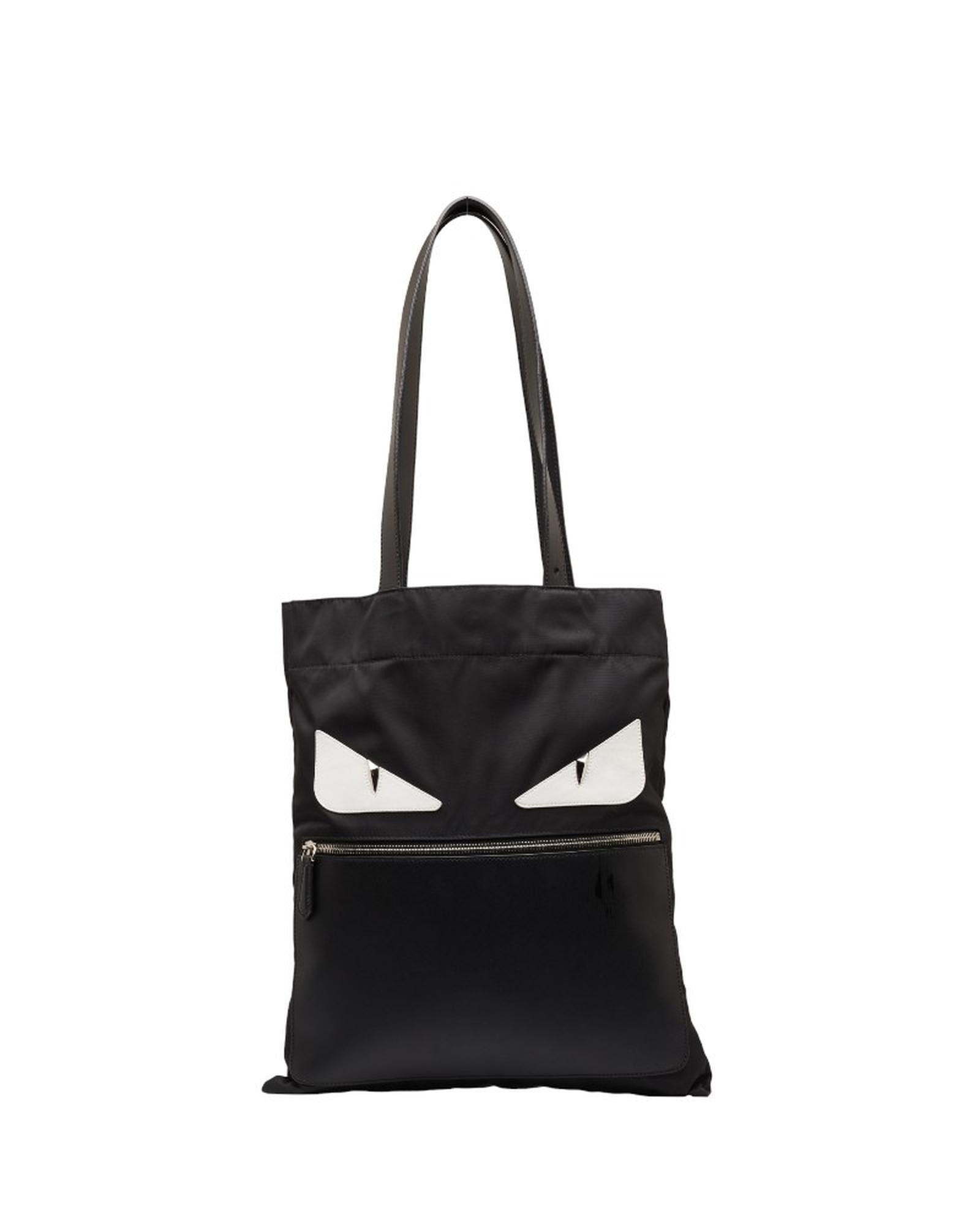 image of Fendi Black Nylon Monster Flat Tote Bag In Ab Condition, Women's